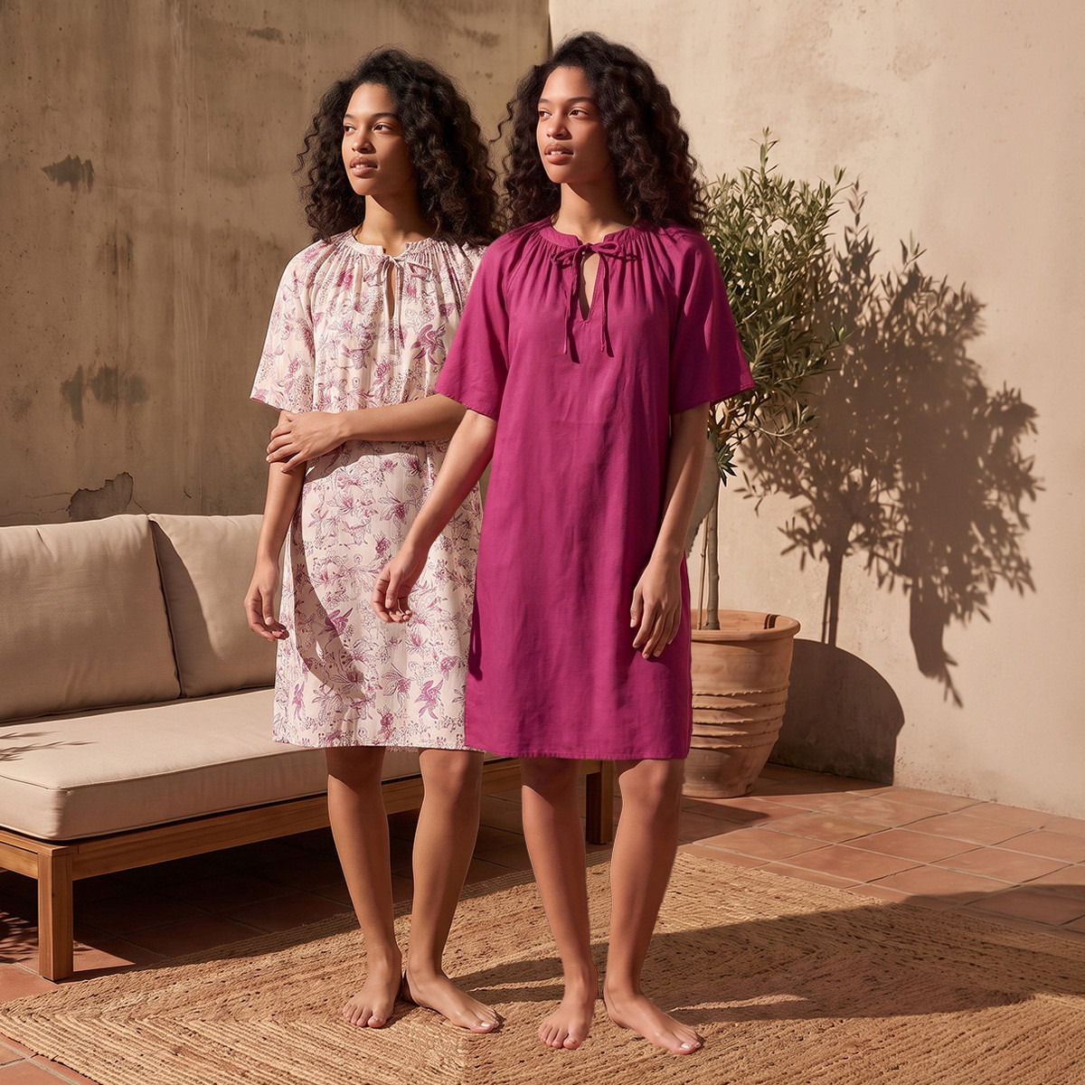 طقم من 2 - قميص نوم فيسكوز طول الركبة بأكمام قصيرة وأربطة من سبلاش انتيميتس-women-clothing-nightwear-nighties-image-1