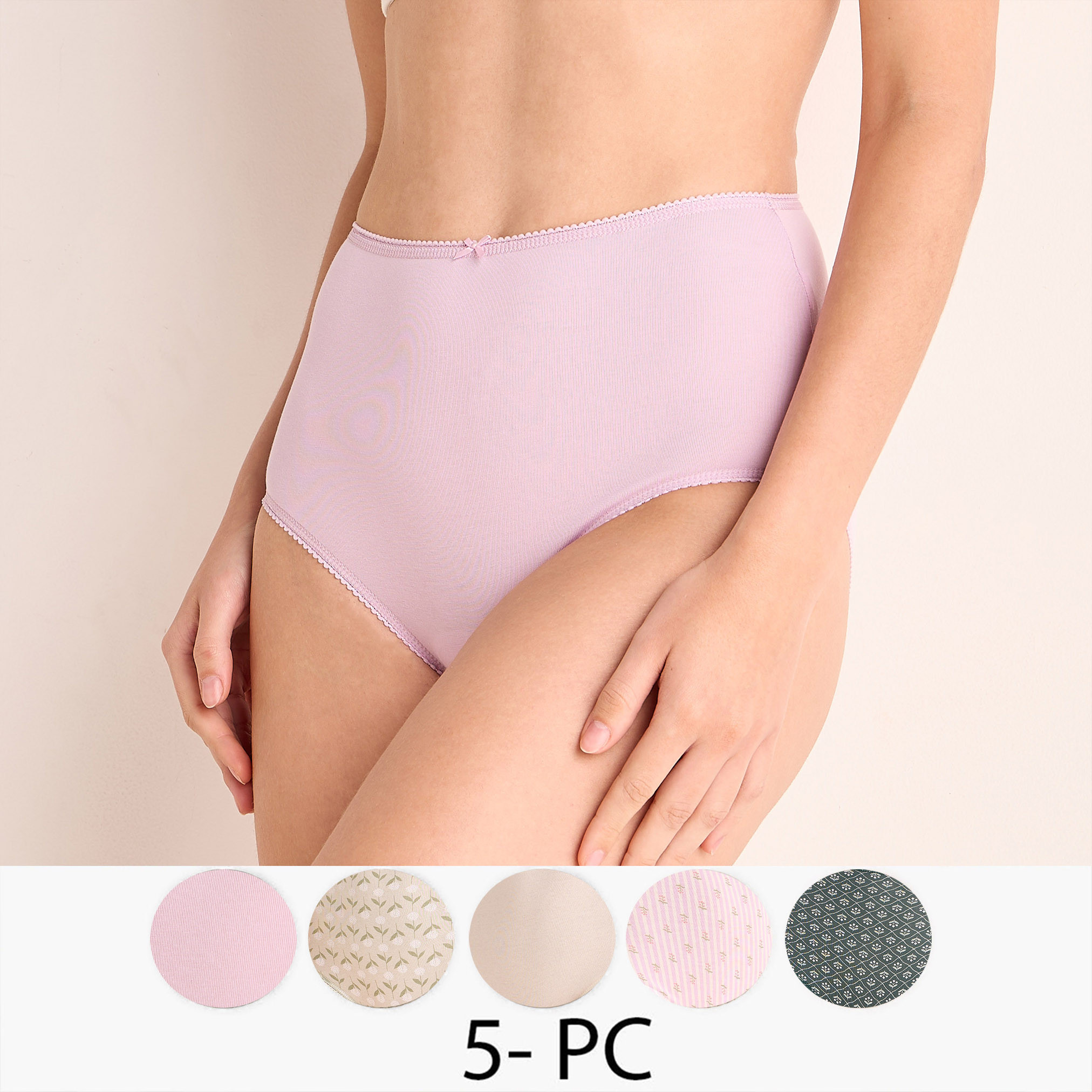 طقم سراويل داخلية كاملة بخصر مرتفع بتصاميم متنوعة من سبلاش إنتيمتس - 5 قطع-women-clothing-lingerie-panties-image-1