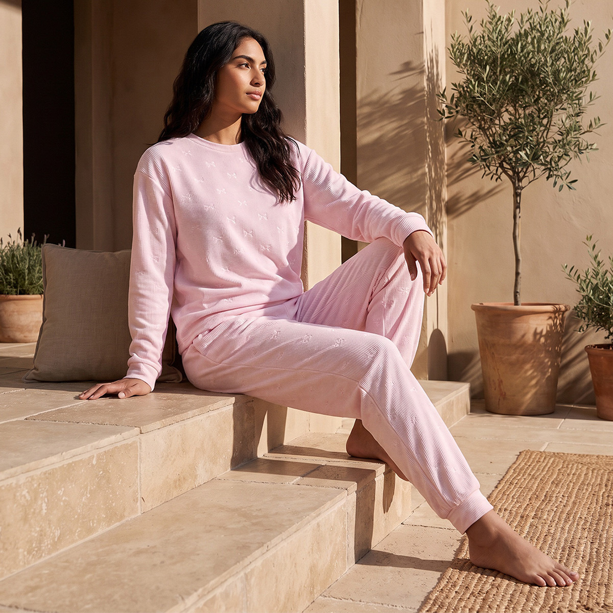 Pyjama Set Jacquard Top & Trousers-women-clothing-nightwear-pyjamas-longsets-image-2