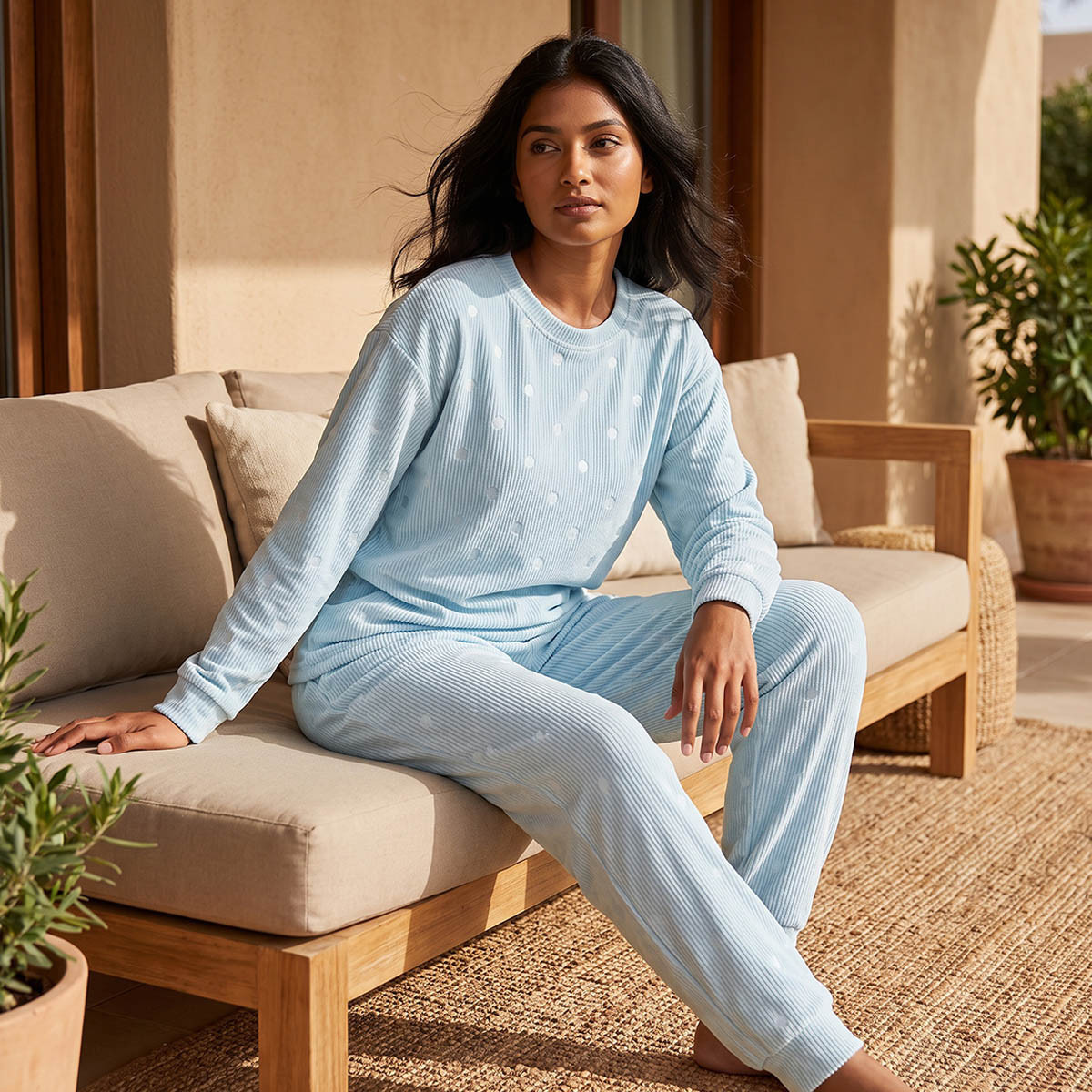 Pyjama Set Jacquard Top & Trousers-women-clothing-nightwear-pyjamas-longsets-image-1
