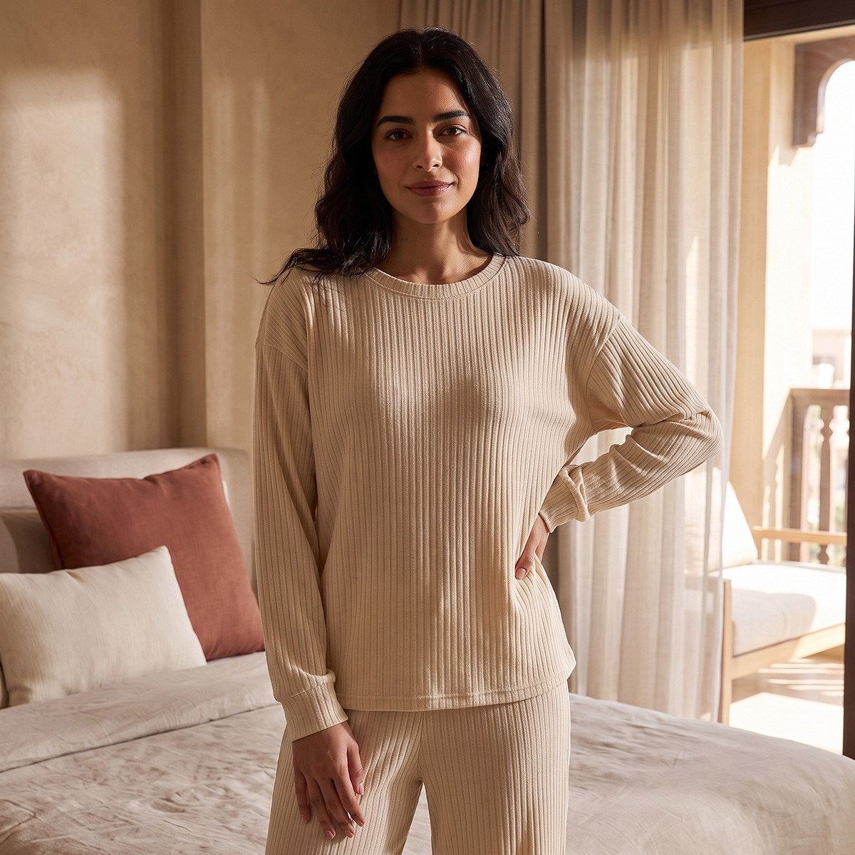 Splash Intimates Ribbed Top and Pyjama Set-women-clothing-nightwear-pyjamas-longsets-image-2
