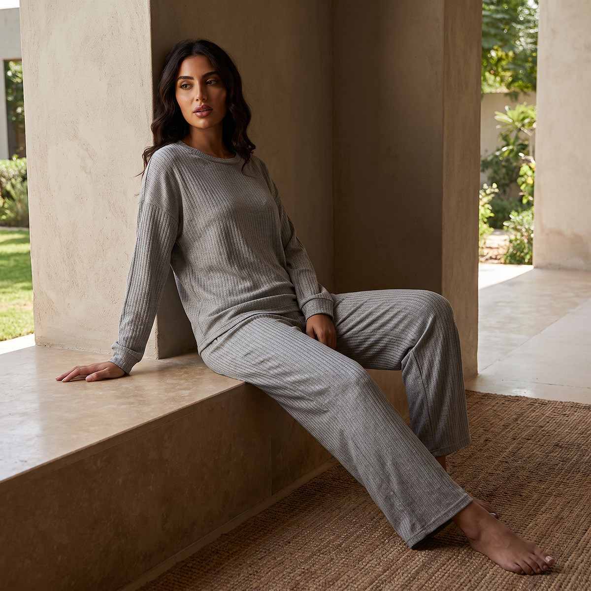 Splash Intimates Ribbed Top and Pyjama Set-women-clothing-nightwear-pyjamas-longsets-image-1