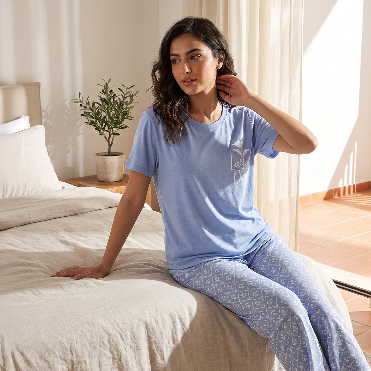 Splash Intimates Viscose Floral Print T-shirt and Pyjama Set-women-clothing-nightwear-pyjamas-longsets-image-1