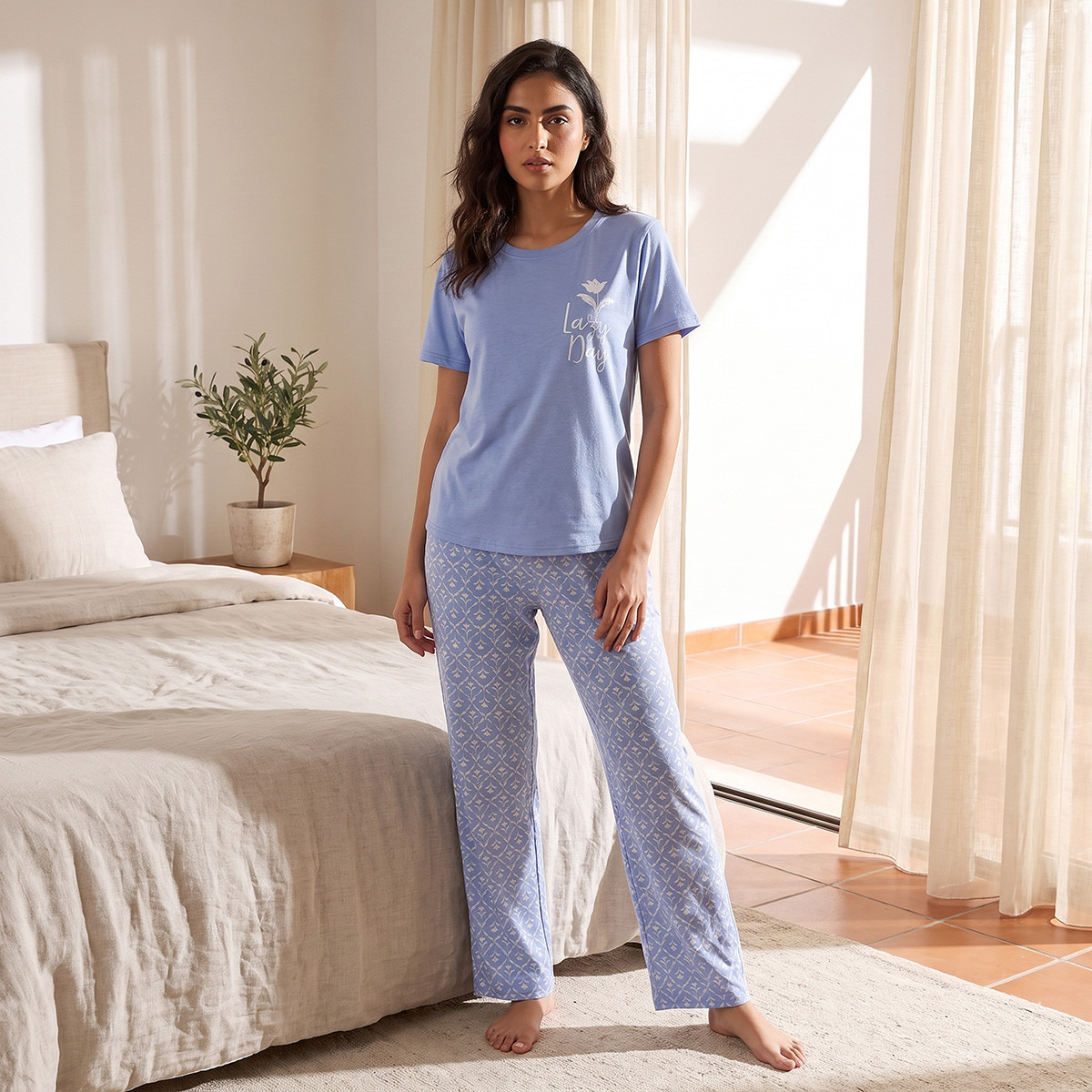 Splash Intimates Viscose Floral Print T-shirt and Pyjama Set-women-clothing-nightwear-pyjamas-longsets-image-2