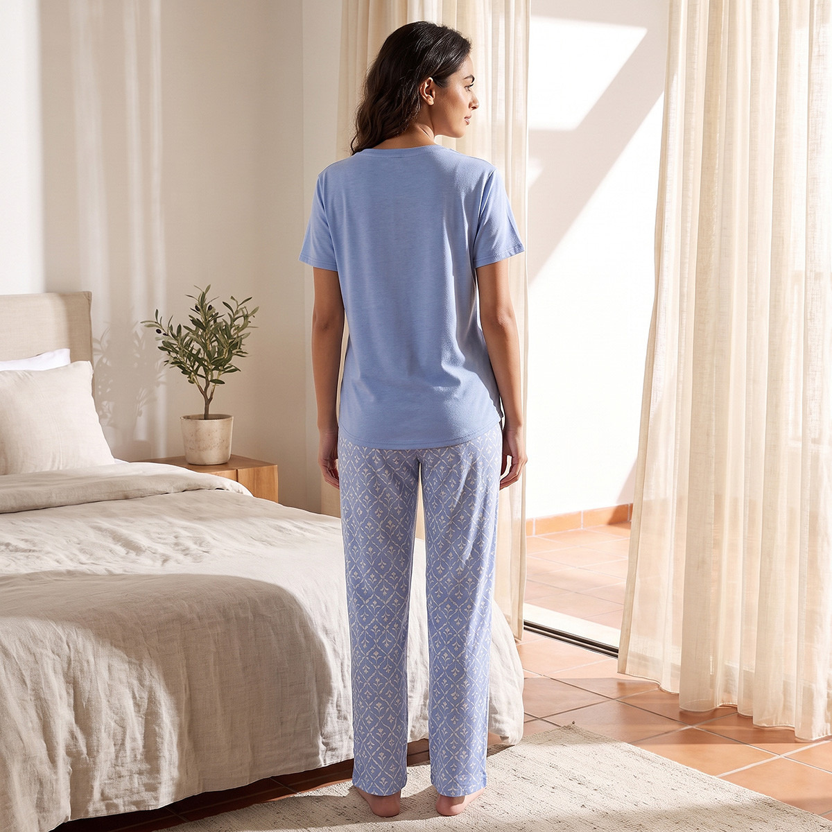 Splash Intimates Viscose Floral Print T-shirt and Pyjama Set-women-clothing-nightwear-pyjamas-longsets-image-3