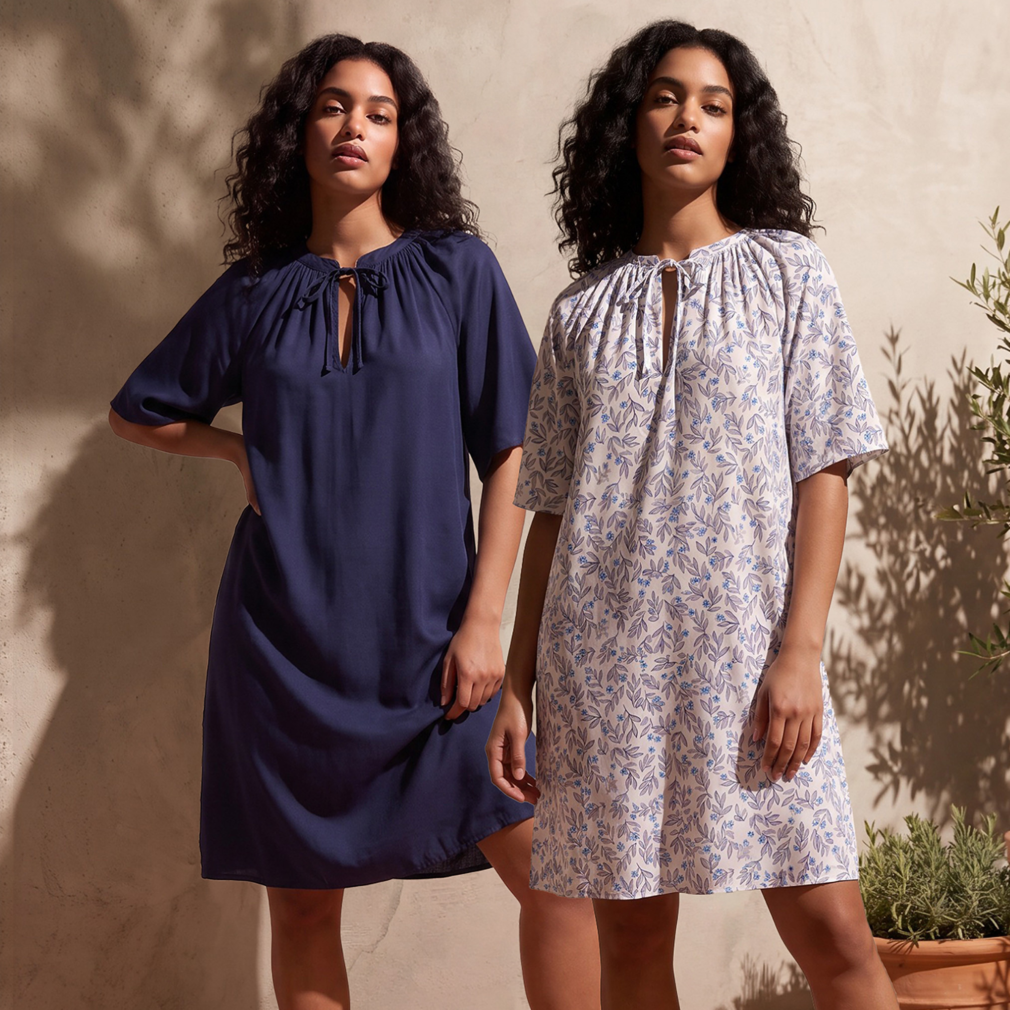 طقم فساتين نوم طول الركبة بياقة برباط قطعتين من سبلاش إنتيميتس-women-clothing-nightwear-nighties-image-1
