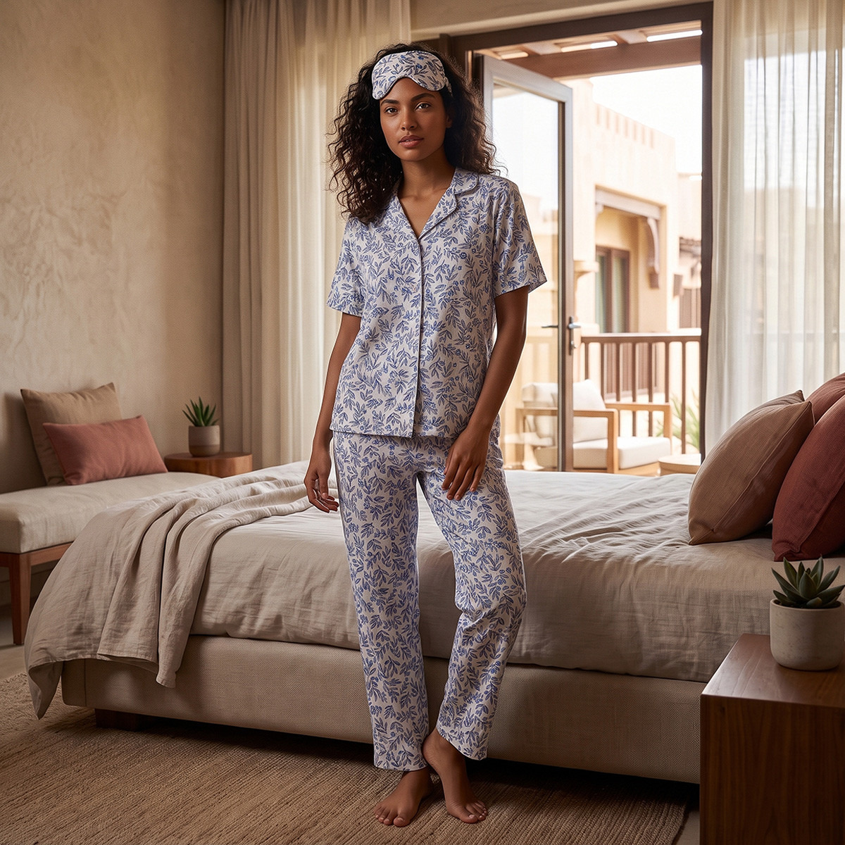 Splash Intimates Botanical Print Shirt and Pyjama Set with Eye Mask-women-clothing-nightwear-pyjamas-longsets-image-2