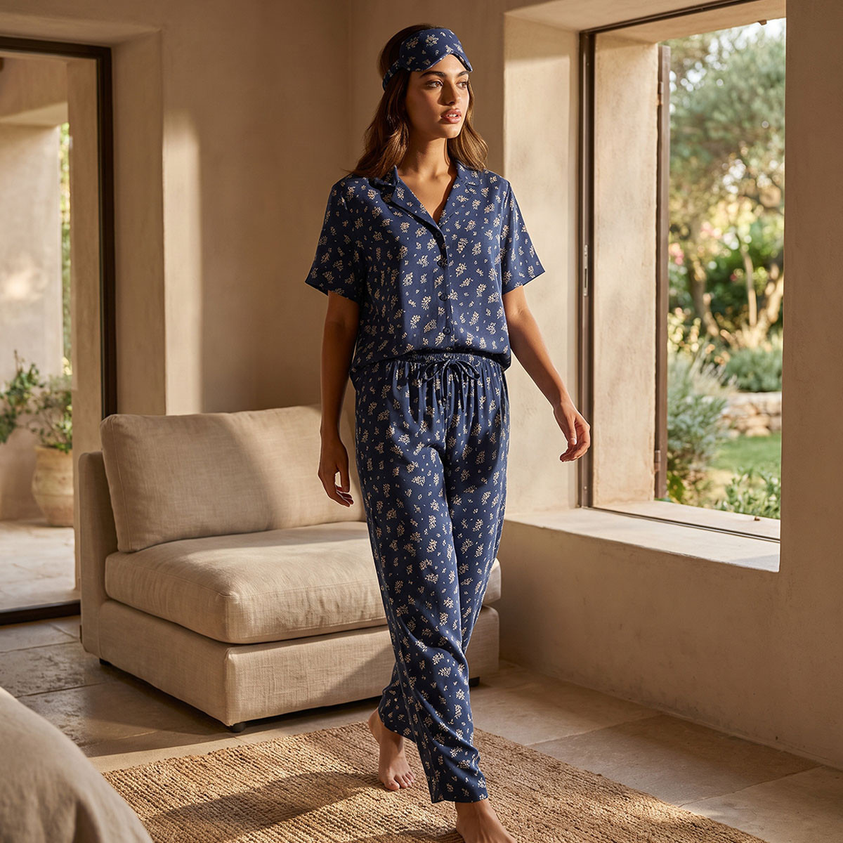 Splash Intimates Floral Print Shirt and Pyjama Set with Eye Mask-women-clothing-nightwear-pyjamas-longsets-image-1