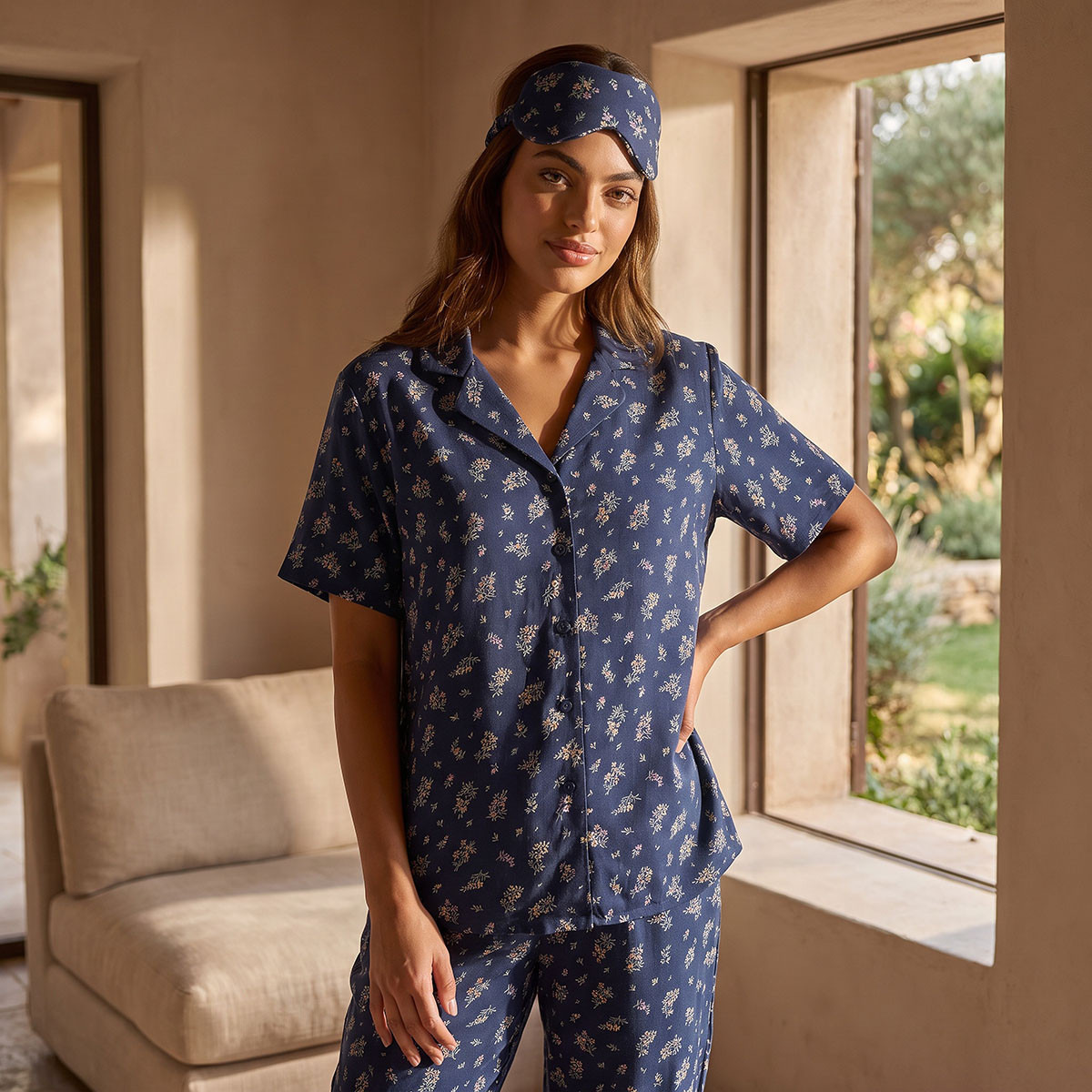 Splash Intimates Floral Print Shirt and Pyjama Set with Eye Mask-women-clothing-nightwear-pyjamas-longsets-image-4