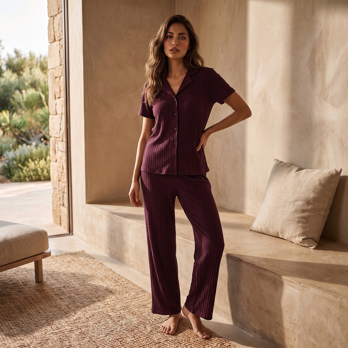 طقم بيجاما وقميص مضلع من سبلاش انتيميتس-women-clothing-nightwear-pyjamas-longsets-image-2
