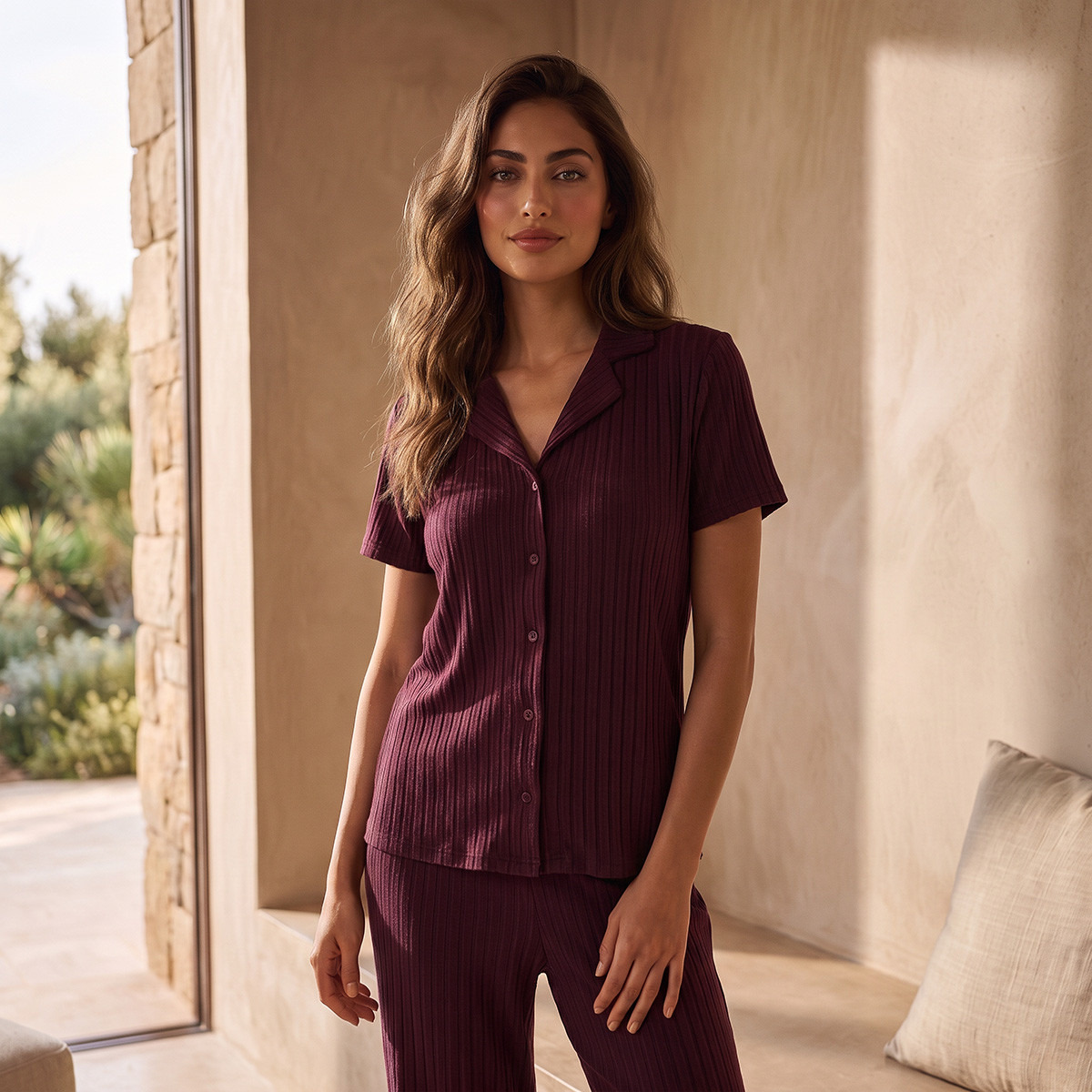 طقم بيجاما وقميص مضلع من سبلاش انتيميتس-women-clothing-nightwear-pyjamas-longsets-image-4