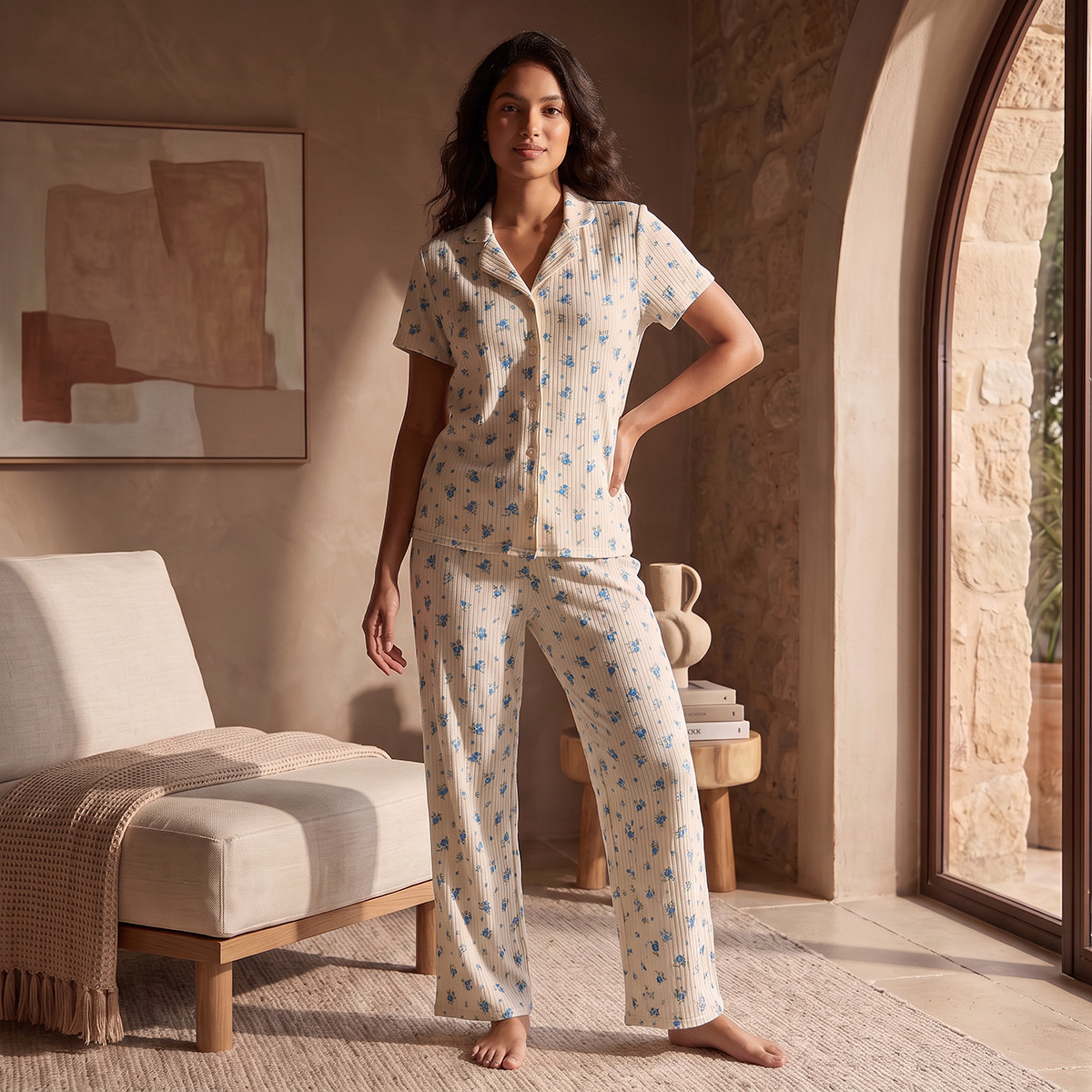 Splash Intimates Floral Print Shirt and Pyjama Set-women-clothing-nightwear-pyjamas-longsets-image-2
