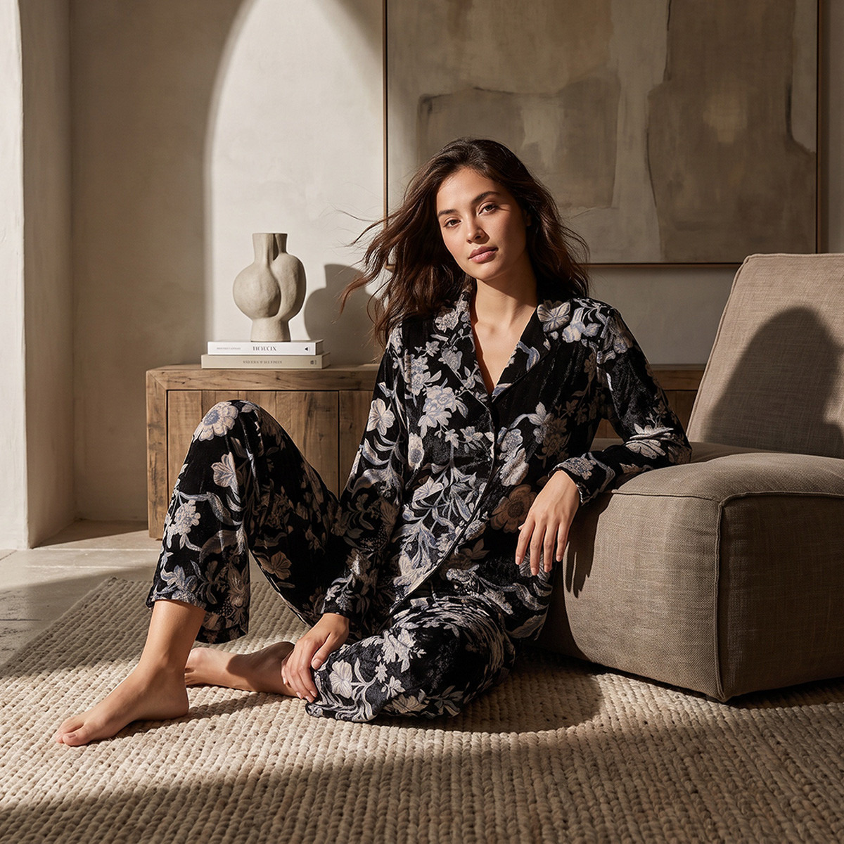 Splash Intimates Floral Print Shirt and Pyjama Set-women-winterwear-nightwear-image-1
