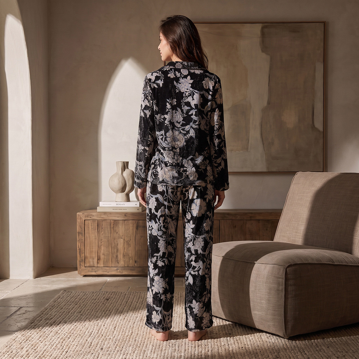 Splash Intimates Floral Print Shirt and Pyjama Set-women-winterwear-nightwear-image-3