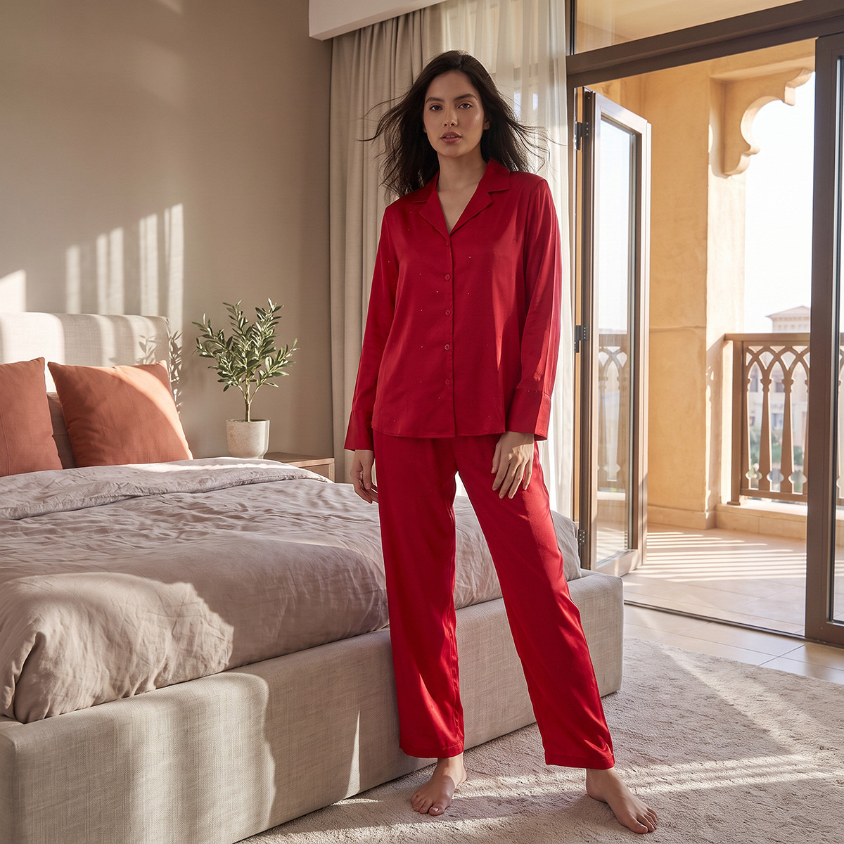 Splash Intimates Embellished Shirt and Pyjama Set-women-clothing-nightwear-pyjamas-longsets-image-2