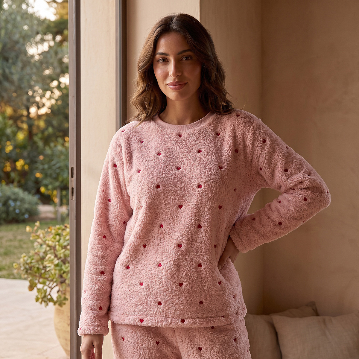 Splash Intimates Heart Embroidered Top and Pyjama Set-women-winterwear-nightwear-image-4