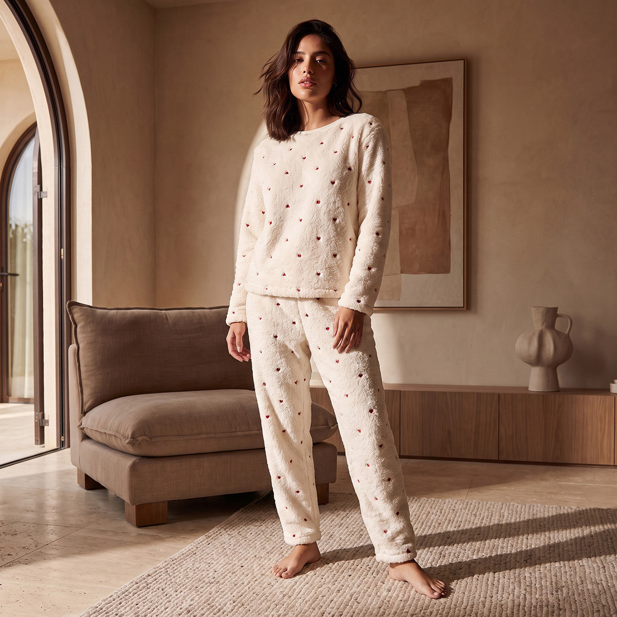 Splash Intimates Heart Embroidered Top and Pyjama Set-women-winterwear-nightwear-image-2