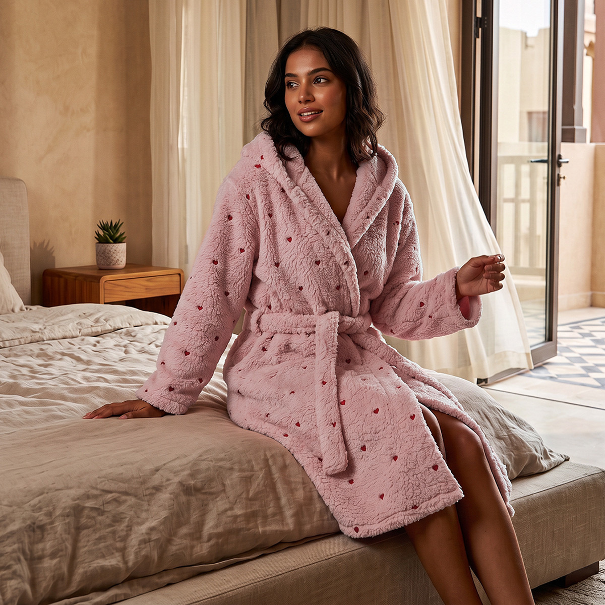 روب نوم مطرز بطول الركبة وحزام من سبلاش إنتميتس-women-clothing-nightwear-robes-image-1