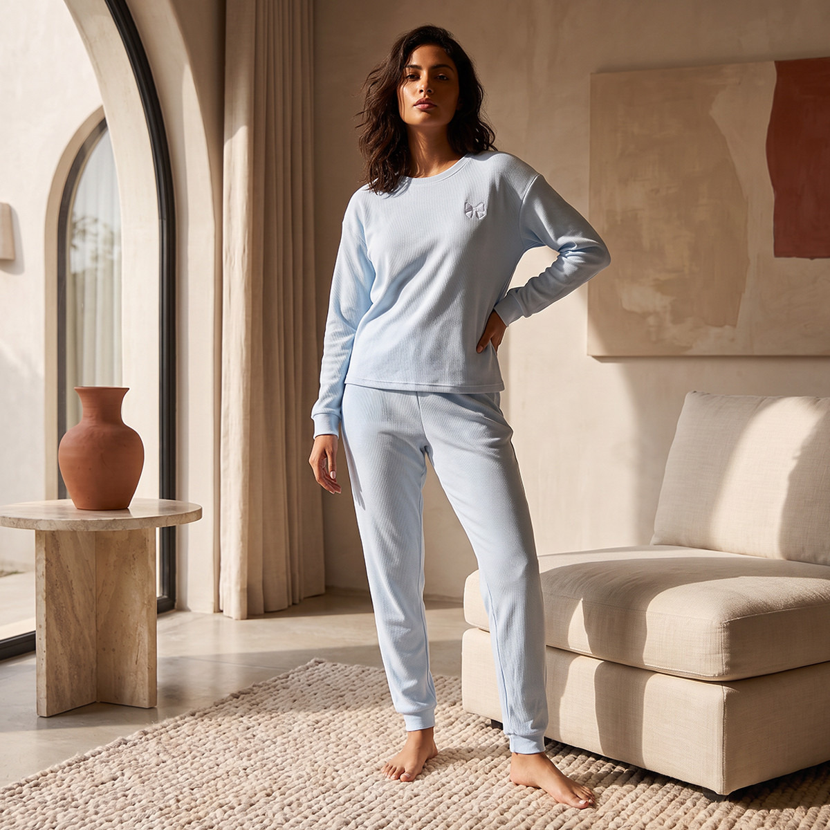 Splash Intimates Waffle Textured T-shirt and Pyjama Set-women-clothing-nightwear-pyjamas-longsets-image-2