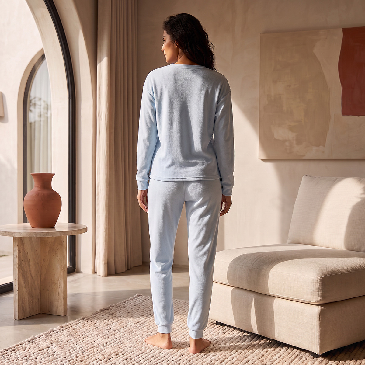 Splash Intimates Waffle Textured T-shirt and Pyjama Set-women-clothing-nightwear-pyjamas-longsets-image-3