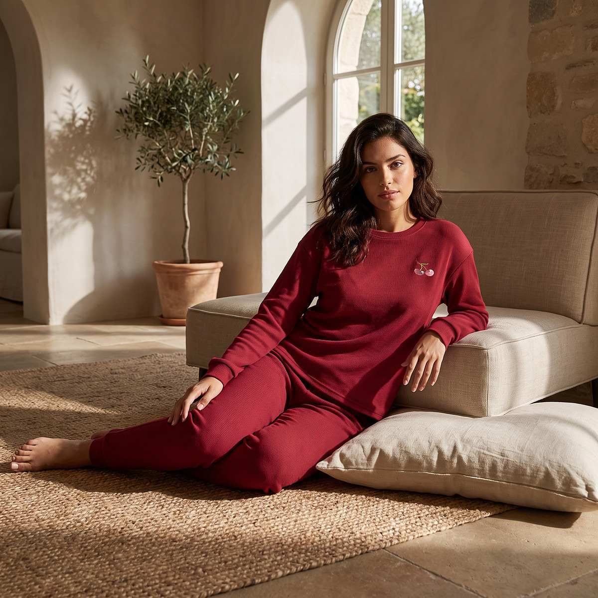 Splash Intimates Waffle Textured T-shirt and Pyjama Set-women-clothing-nightwear-pyjamas-longsets-image-1