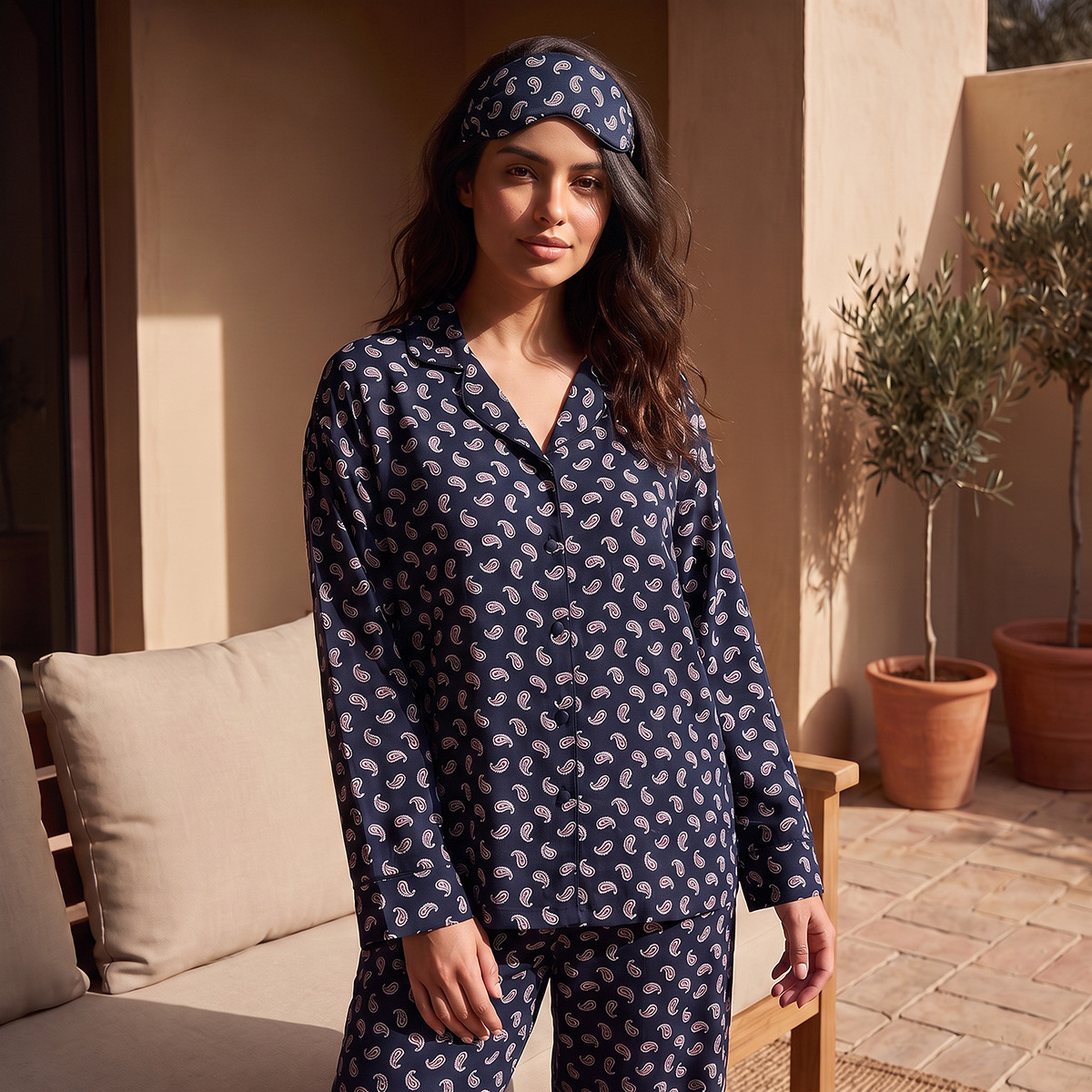 Splash Intimates Viscose Paisley Print Shirt and Pyjama Set-women-clothing-nightwear-pyjamas-longsets-image-2