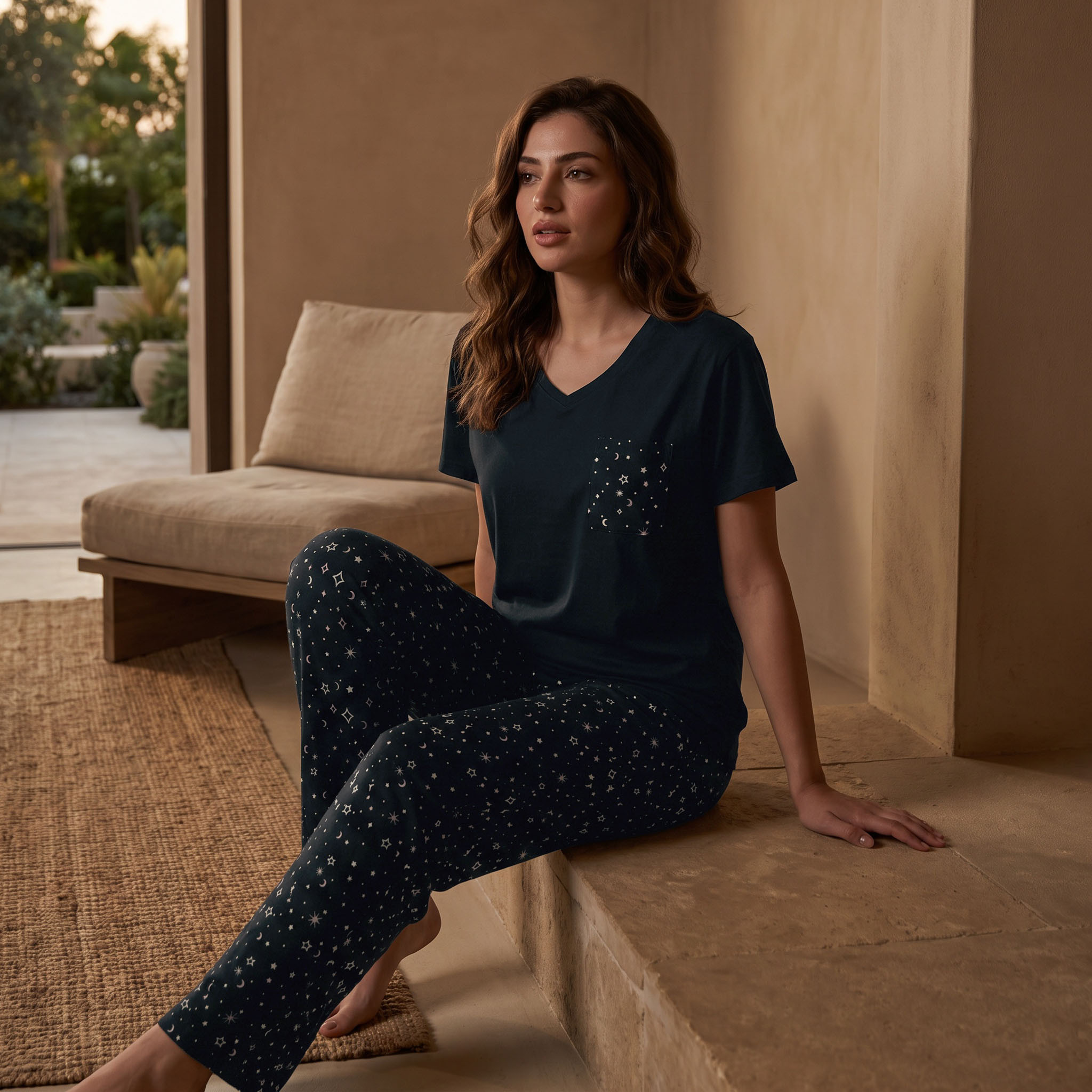طقم تيشيرت وبيجاما بطبعات من سبلاش إنتميتس-women-clothing-nightwear-pyjamas-longsets-image-1