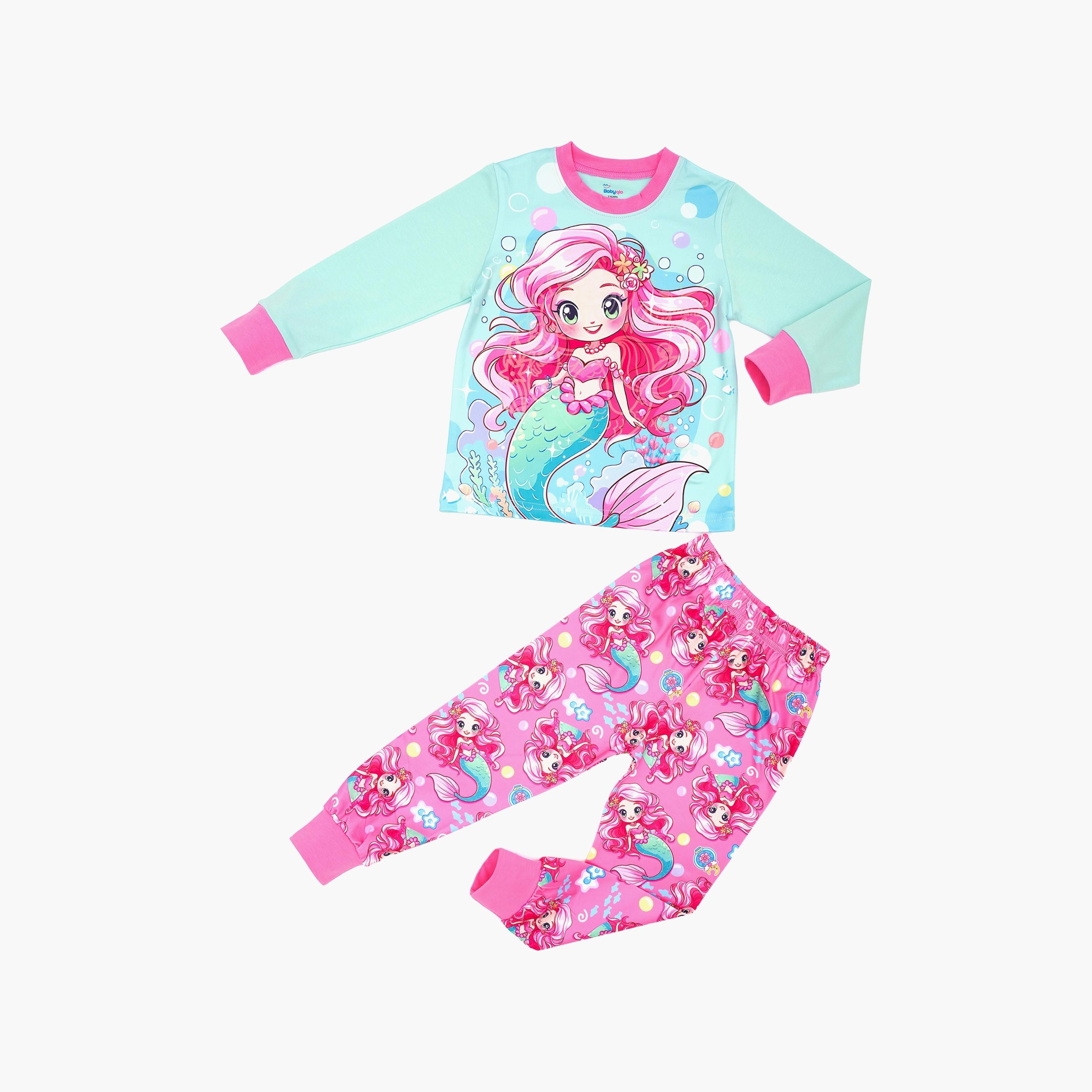 Babyqlo Magical Mermaid Glow-In-The-Dark Cotton Pyjama Set-girls-clothing-nightwear-image-1