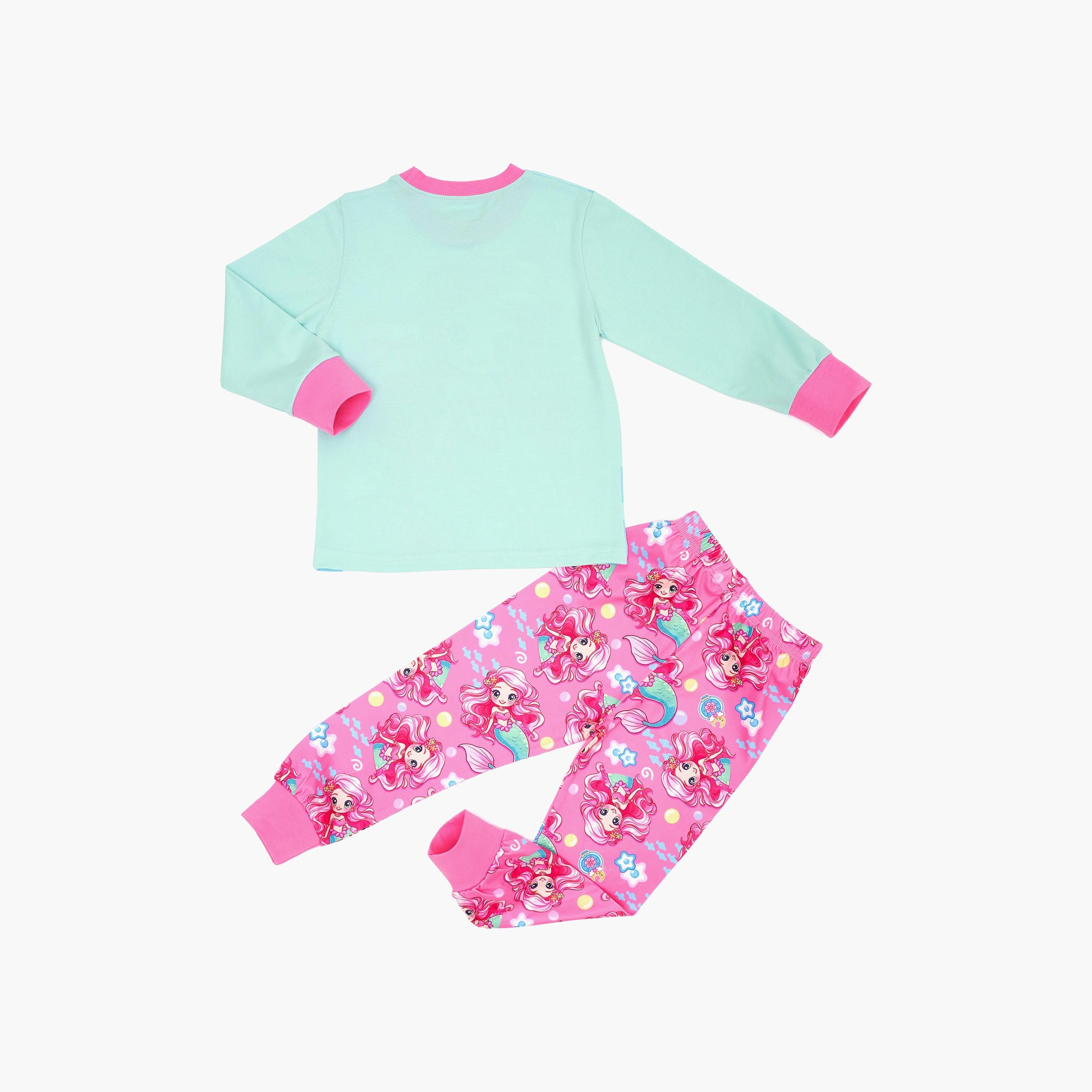 Babyqlo Magical Mermaid Glow-In-The-Dark Cotton Pyjama Set-girls-clothing-nightwear-image-2