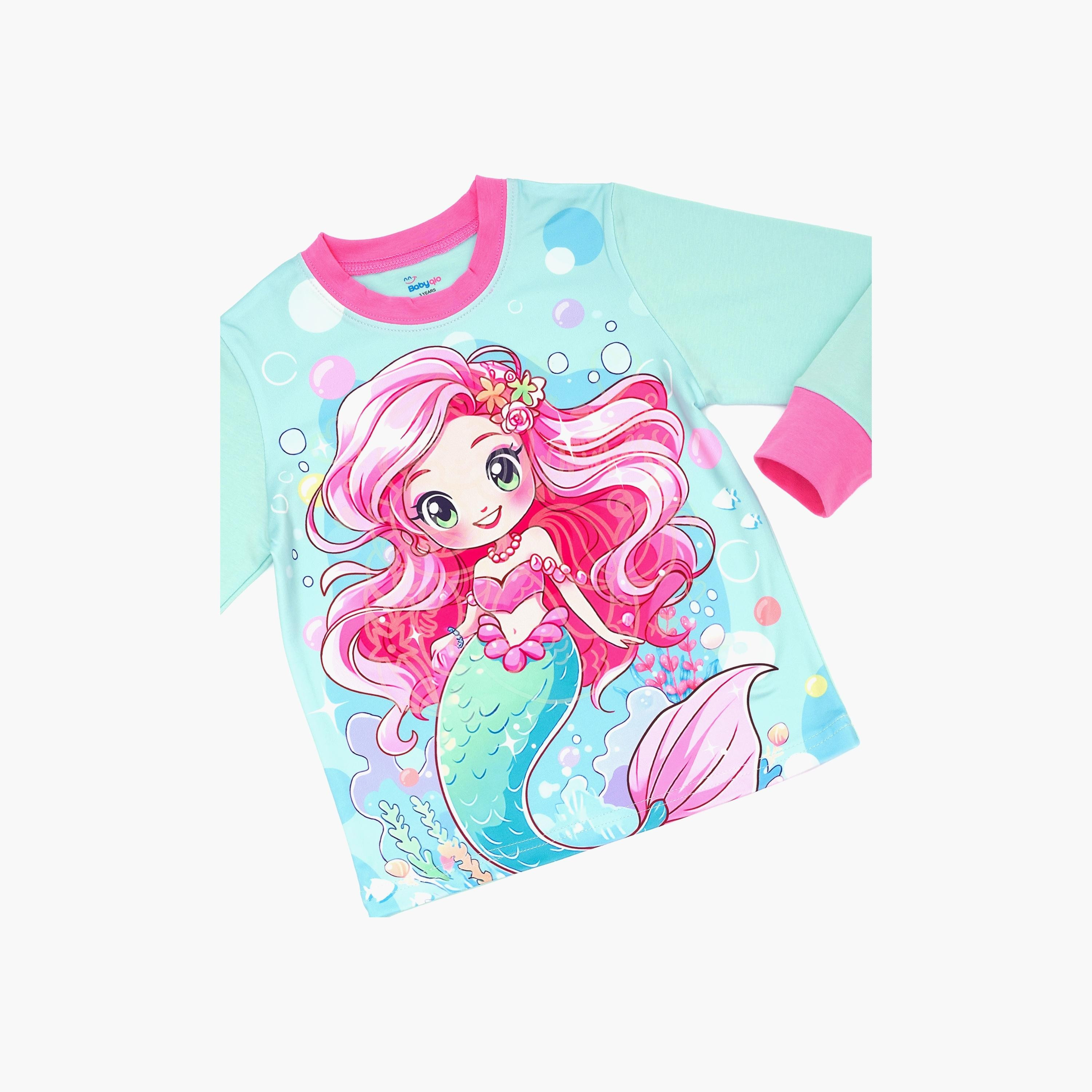 Babyqlo Magical Mermaid Glow-In-The-Dark Cotton Pyjama Set-girls-clothing-nightwear-image-3
