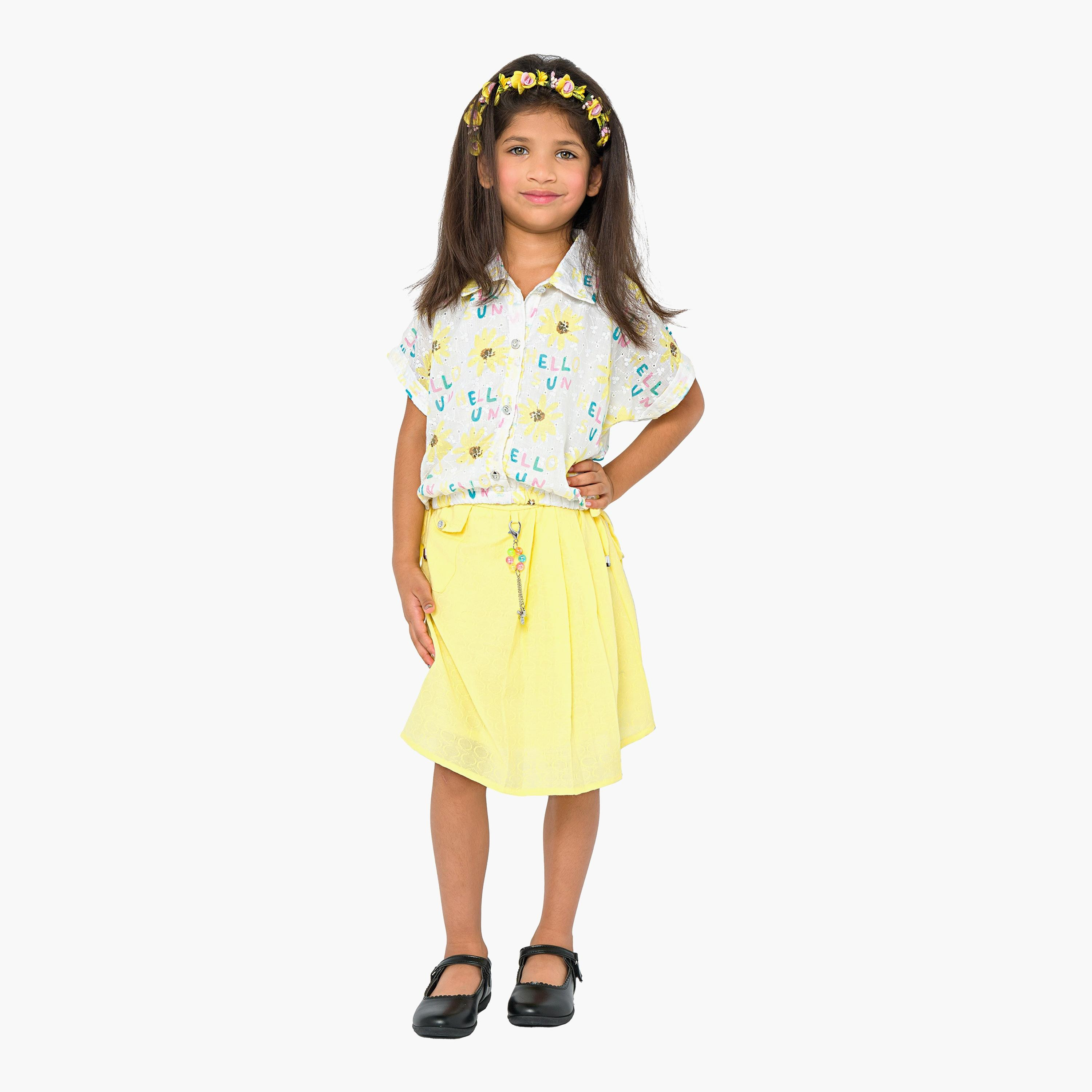 Babyqlo 2-Piece Printed Short Sleeves Shirt with Skirt-girls-clothing-setsandcoords-image-1