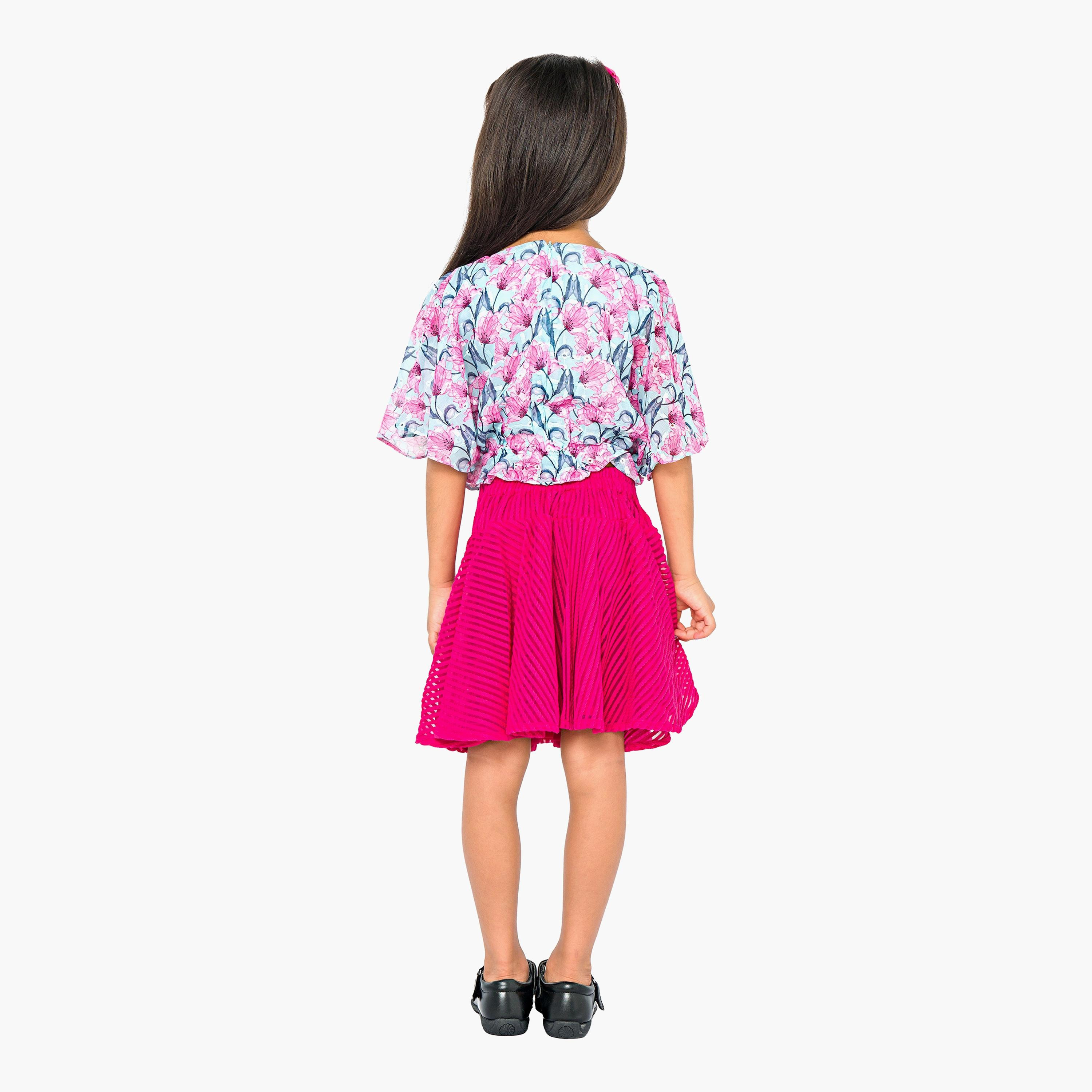 بلوزة مطبوعة بأكمام قصيرة قطعتين مع تنورة من بيبيكلو-girls-clothing-setsandcoords-image-2