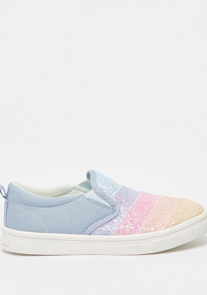 Little Missy Glitter Detail Slip-On Loafers with Pull Tabs-Girl%27s Casual Shoes-image-0