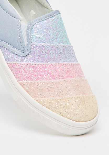 Little Missy Glitter Detail Slip-On Loafers with Pull Tabs-Girl%27s Casual Shoes-image-3