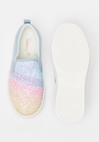 Little Missy Glitter Detail Slip-On Loafers with Pull Tabs-Girl%27s Casual Shoes-image-4