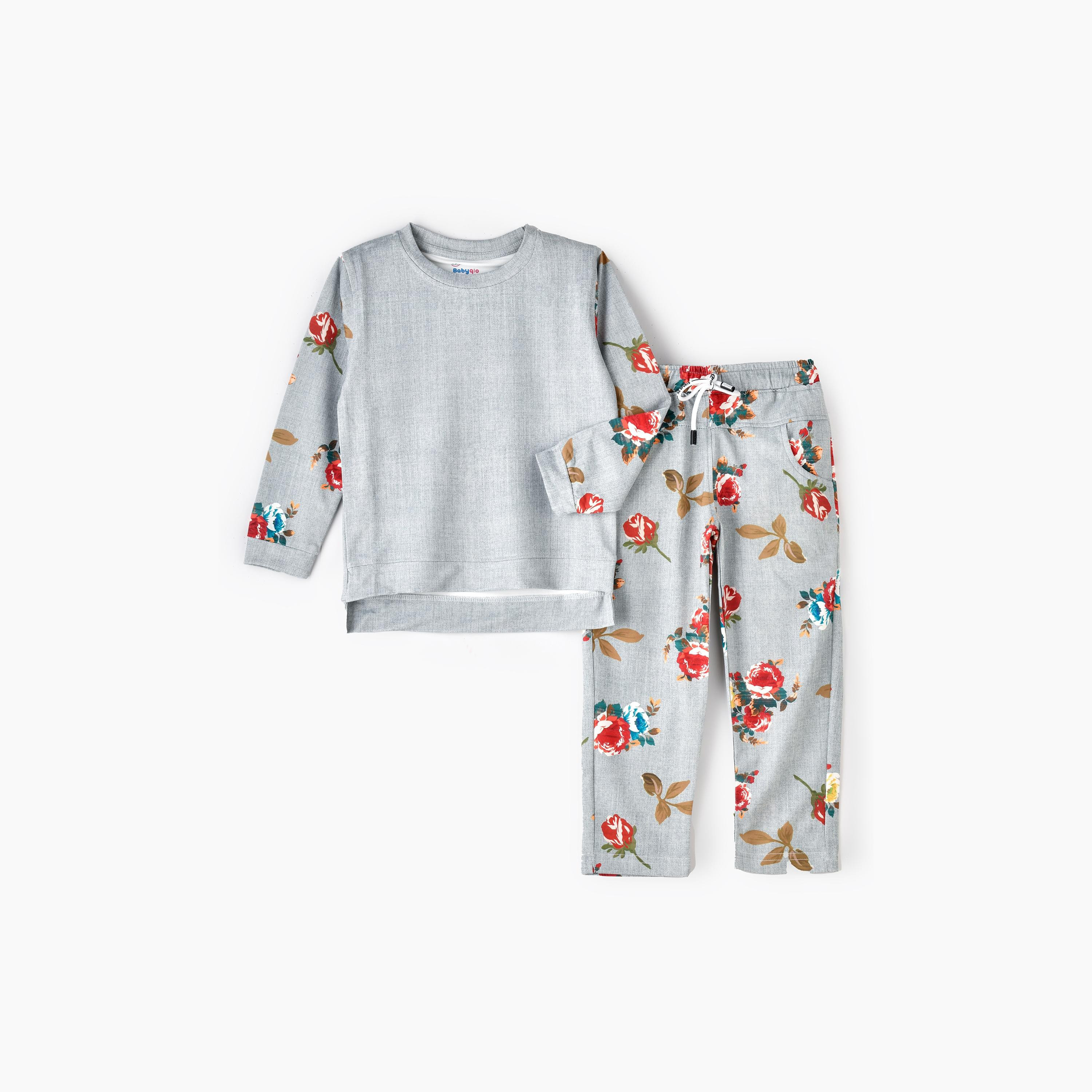 Babyqlo 2-Piece Floral Printed Long Sleeves T-Shirt with Pyjama-girls-clothing-setsandcoords-image-1