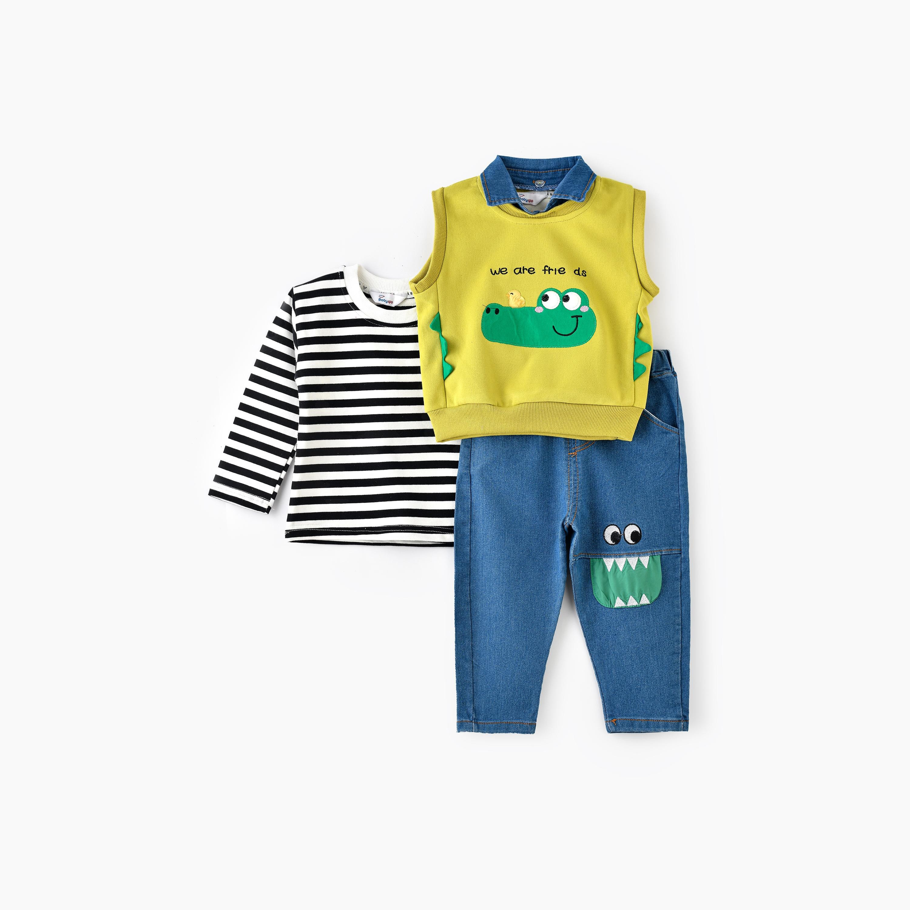 Babyqlo 3-Piece Printed Long Sleeves T-Shirt, Jeans with Sweater-cpkids-clothing-boys-winterwear-sets-image-1