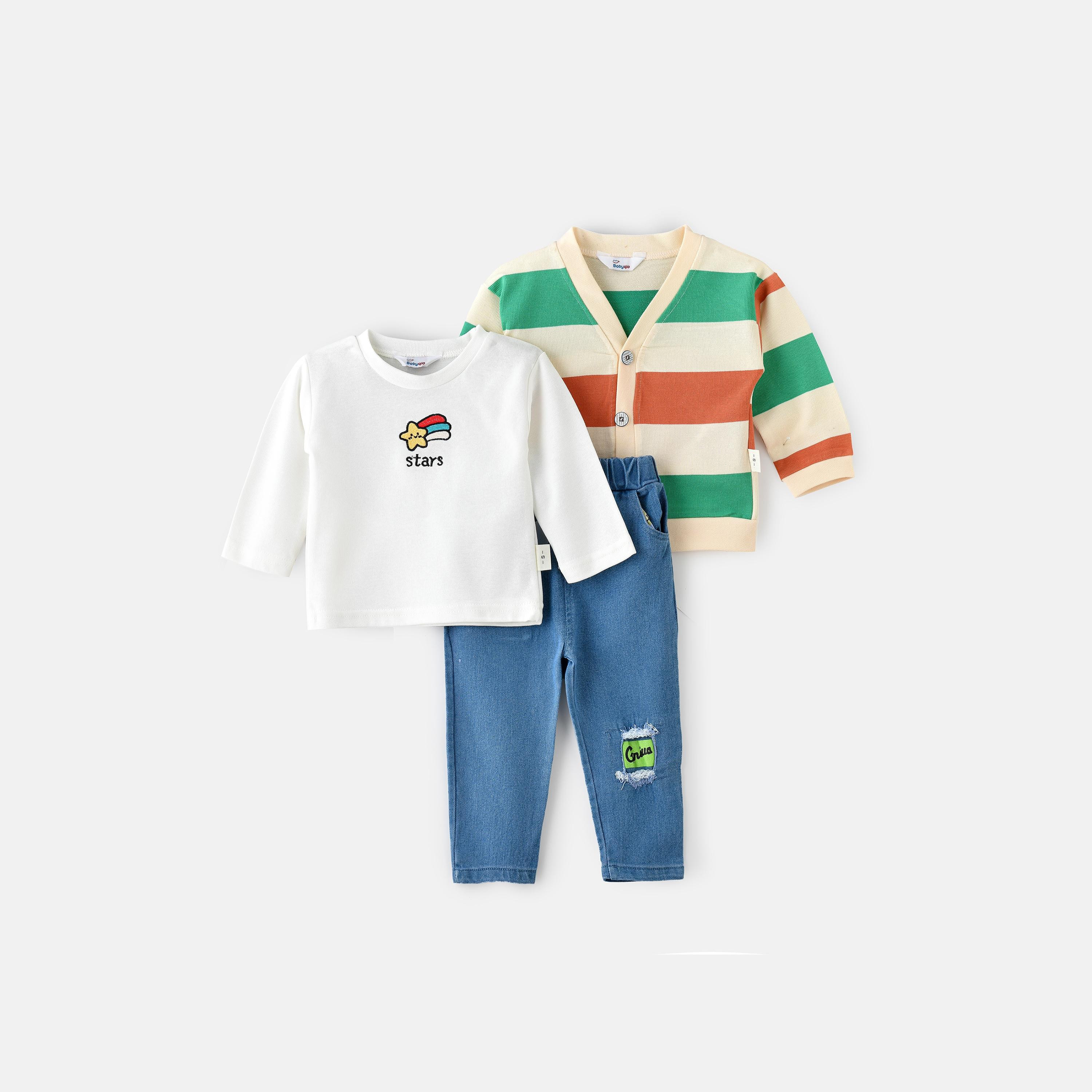 Babyqlo 3-Piece Printed Long Sleeves Cardigan, T-Shirt with Jeans-cpkids-clothing-boys-winterwear-sets-image-1