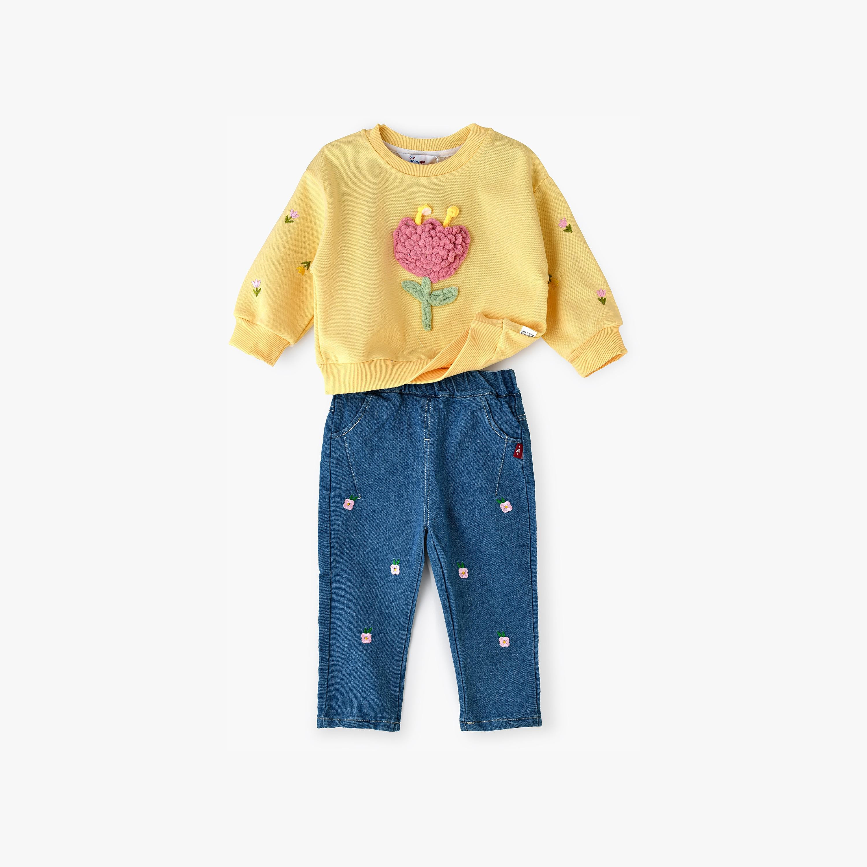 Babyqlo 2-Piece Embroidered Long Sleeves Sweatshirt with Jeans-cpkids-clothing-girls-winterwear-sets-image-1