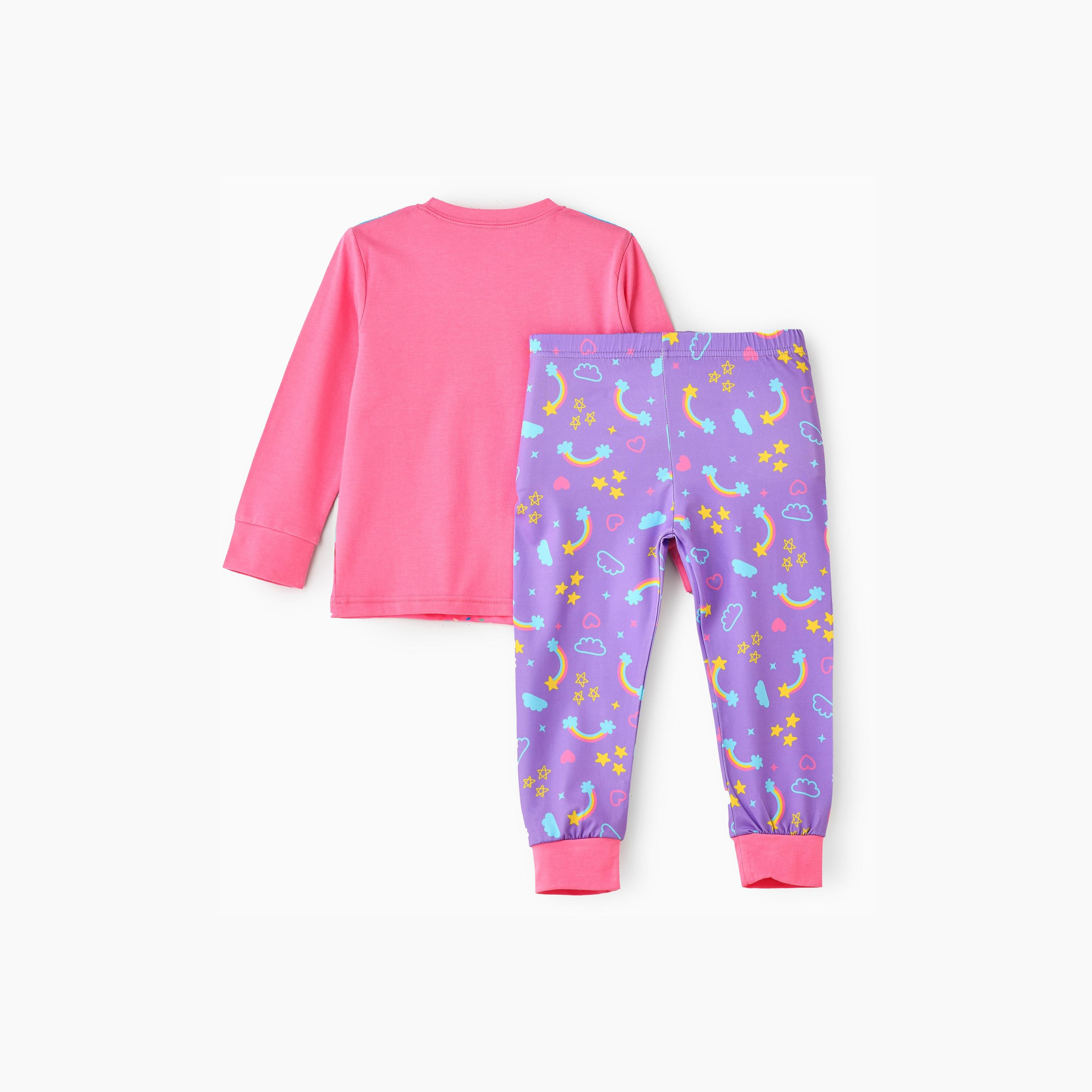 Babyqlo 2-Piece Unicorn Candyland Printed Glow-in-the-Dark T-Shirt with Joggers-girls-clothing-nightwear-image-2