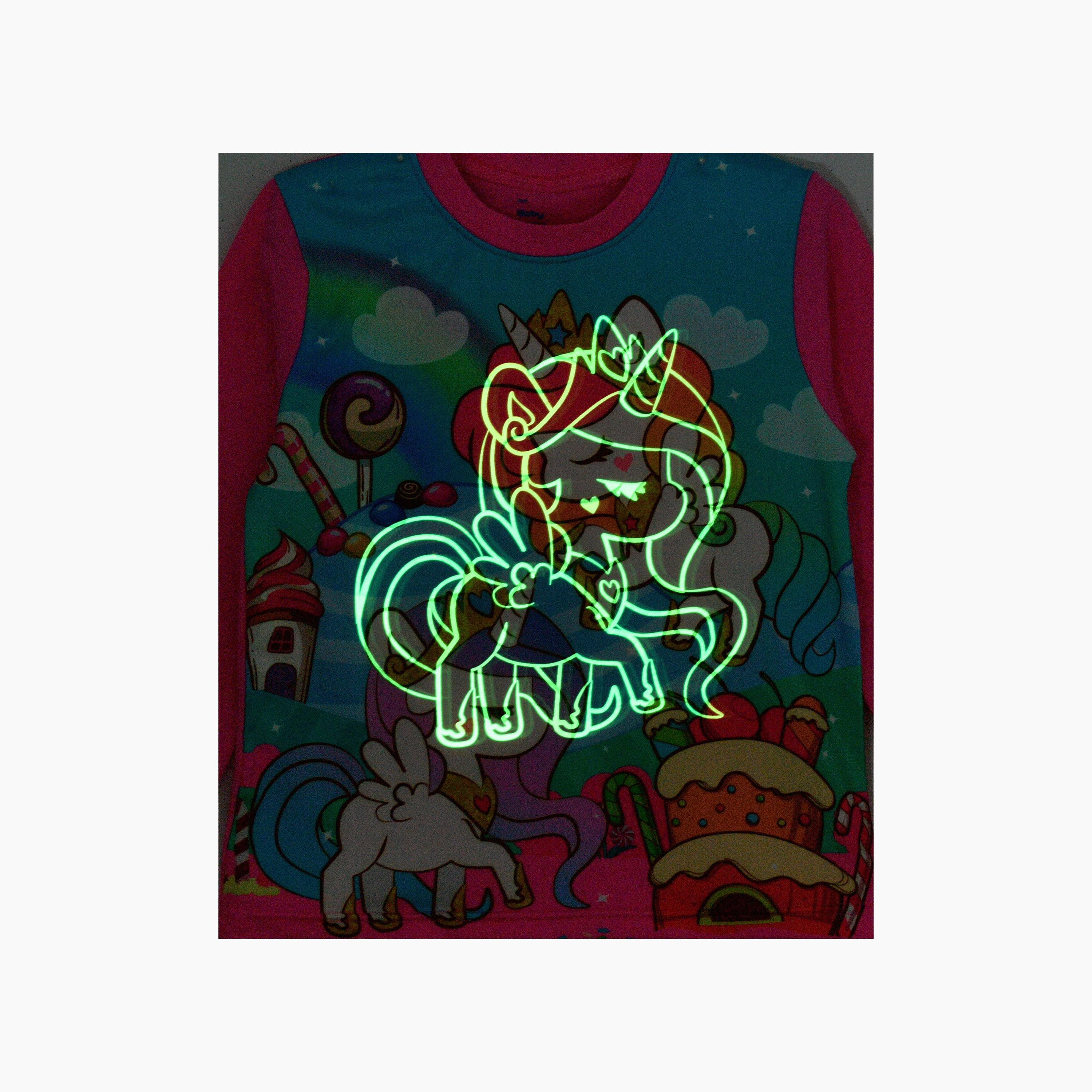 Babyqlo 2-Piece Unicorn Candyland Printed Glow-in-the-Dark T-Shirt with Joggers-girls-clothing-nightwear-image-3