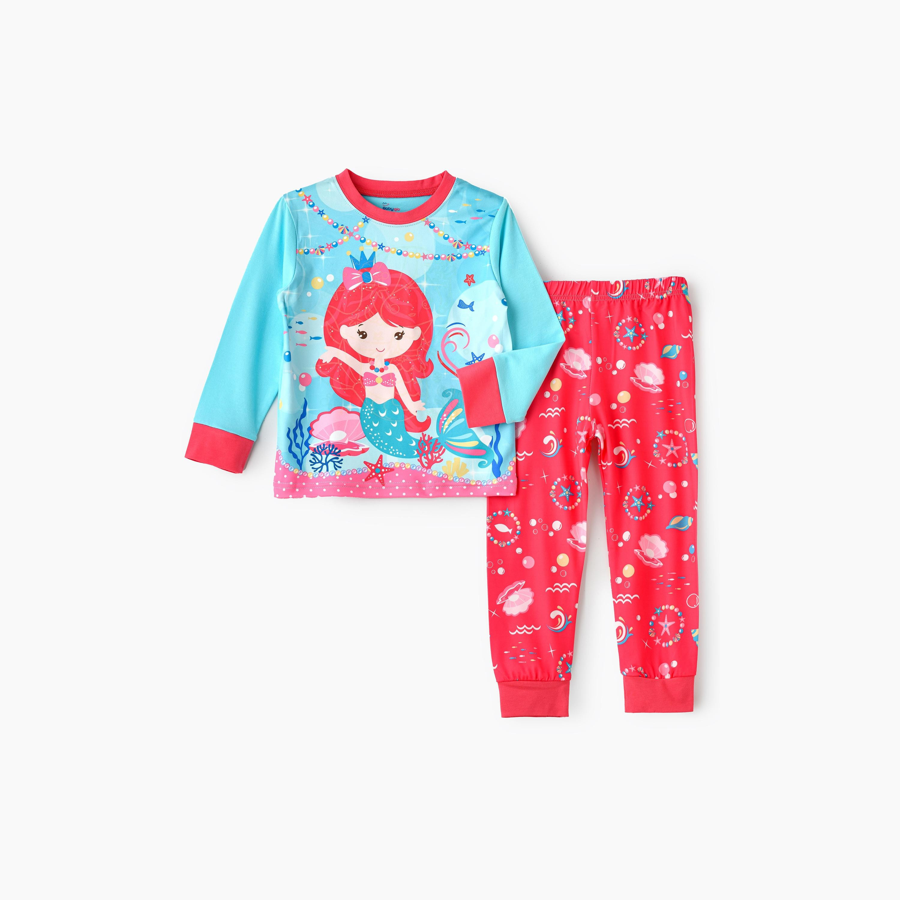 Babyqlo 2-Piece Magical Mermaid Printed Glow-in-the-Dark T-Shirt with Joggers-girls-clothing-nightwear-image-1