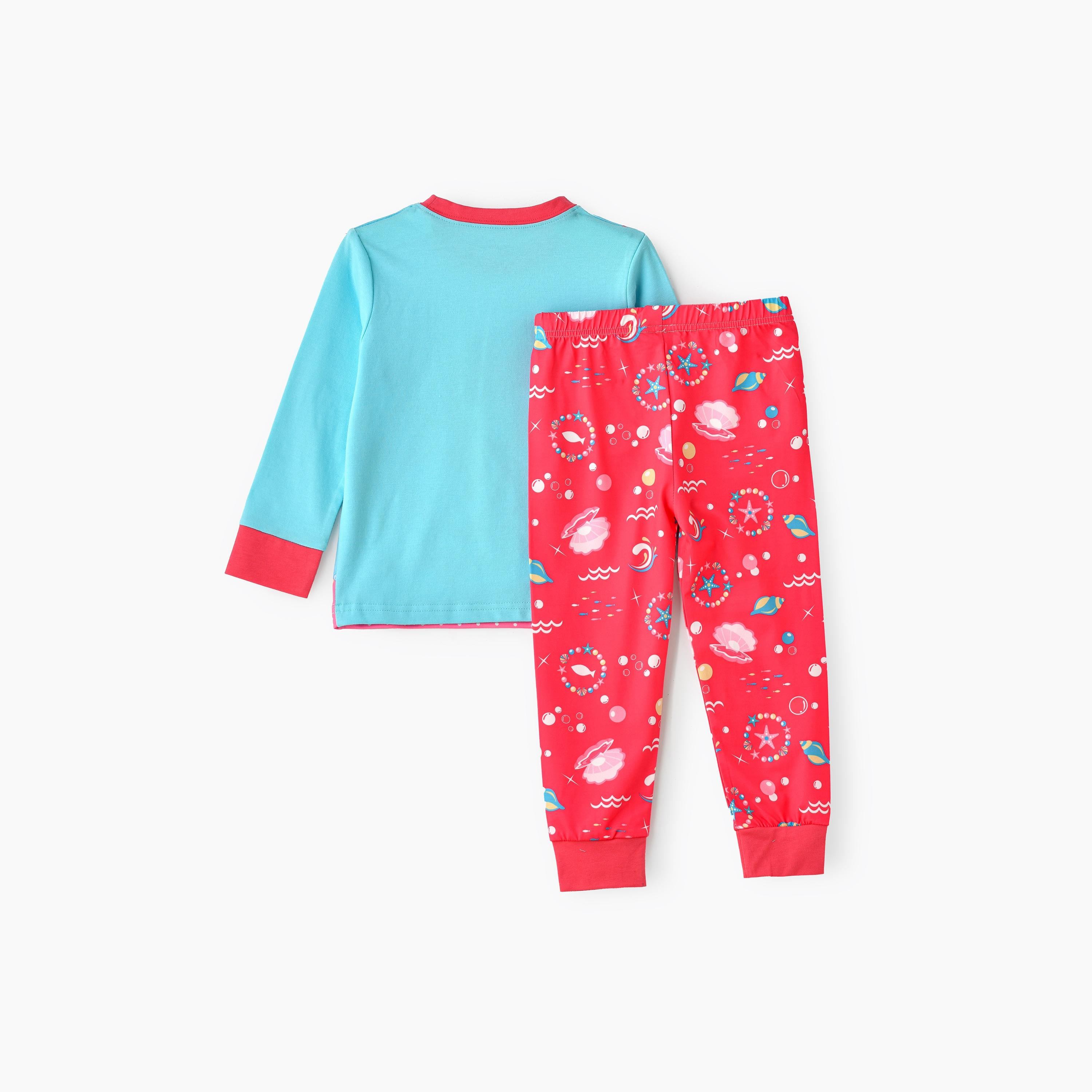 تي شيرت قطعتين بطبعة حورية البحر السحرية ويتوهج في الظلام مع بنطلون ركض من بيبيكلو-girls-clothing-nightwear-image-2