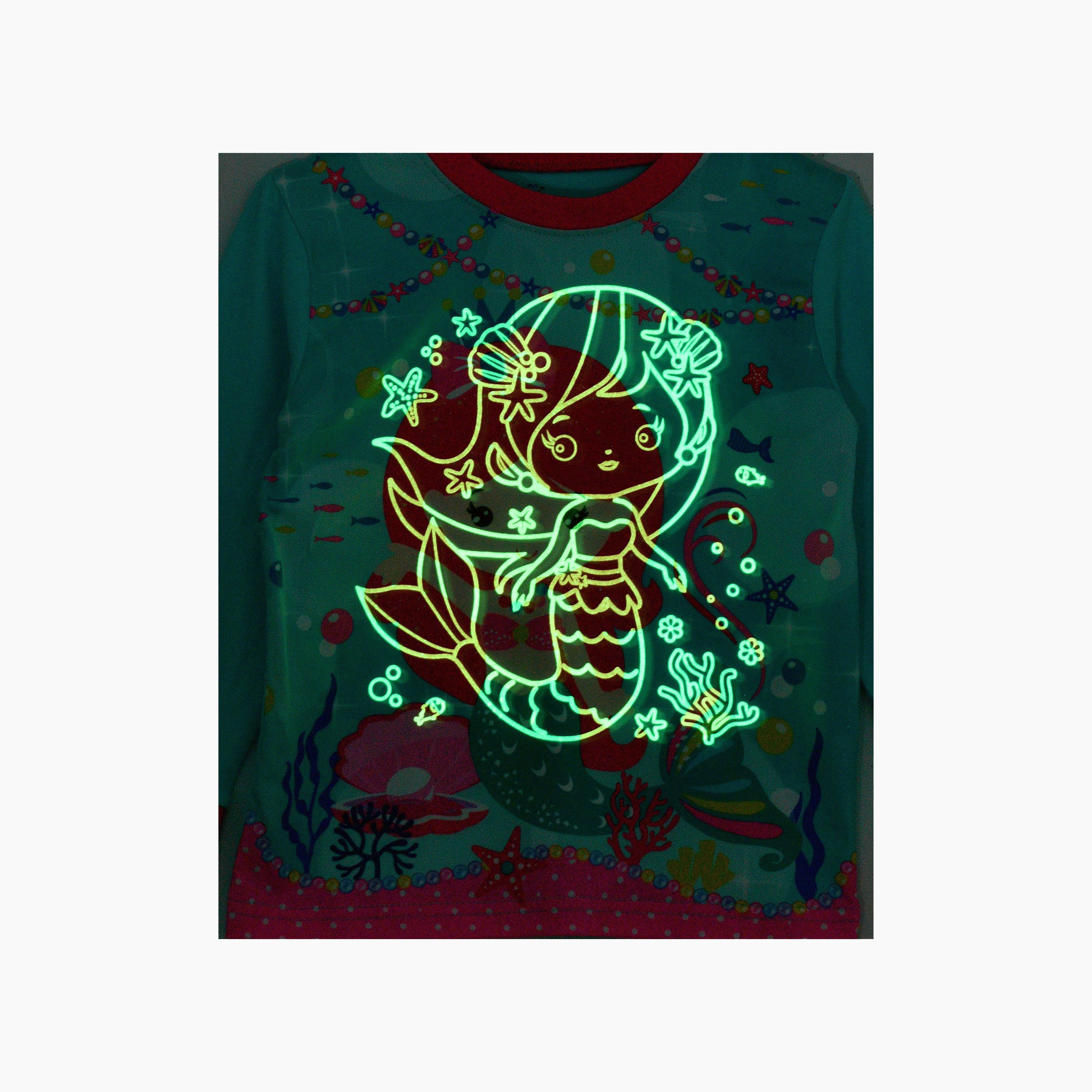 Babyqlo 2-Piece Magical Mermaid Printed Glow-in-the-Dark T-Shirt with Joggers-girls-clothing-nightwear-image-3