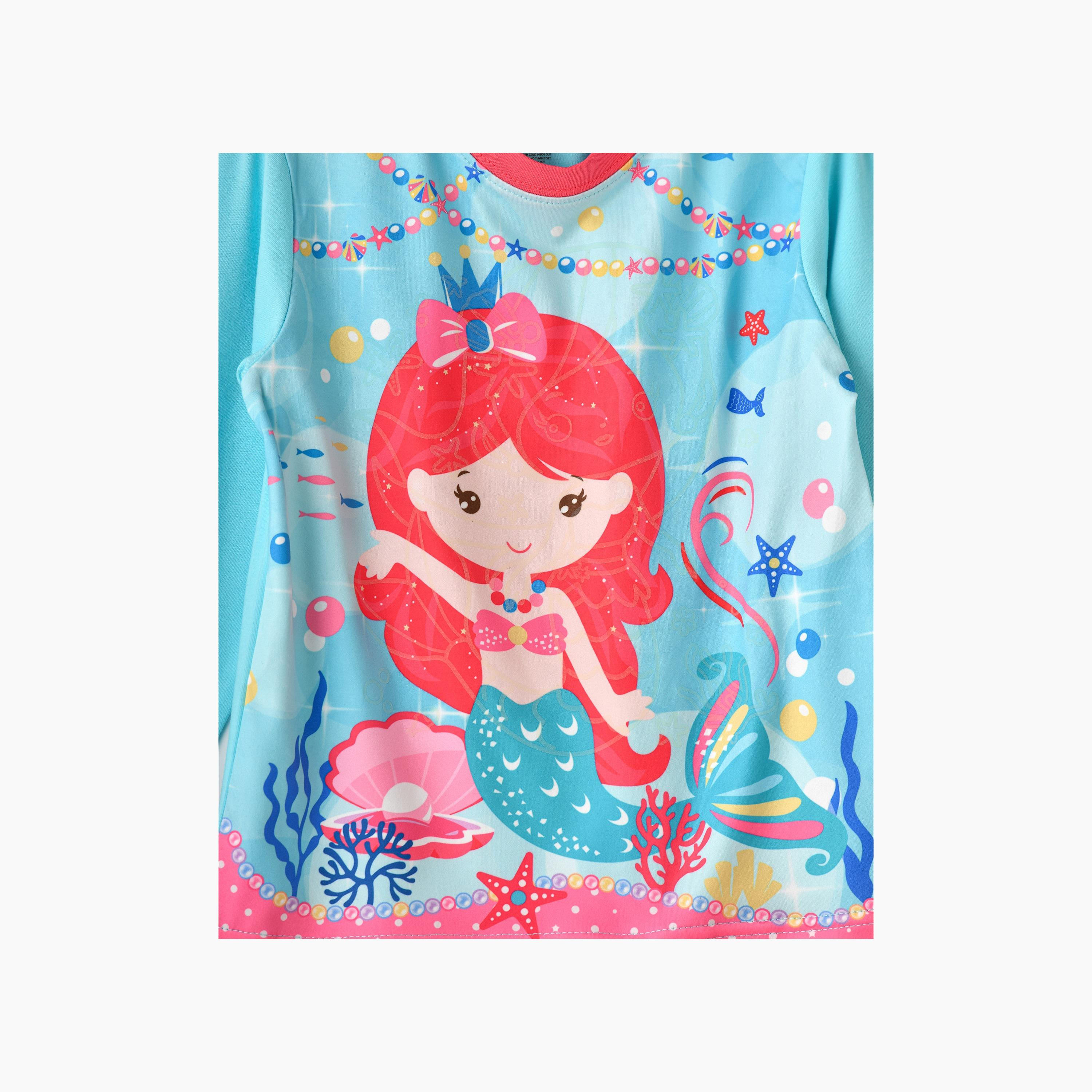 تي شيرت قطعتين بطبعة حورية البحر السحرية ويتوهج في الظلام مع بنطلون ركض من بيبيكلو-girls-clothing-nightwear-image-5