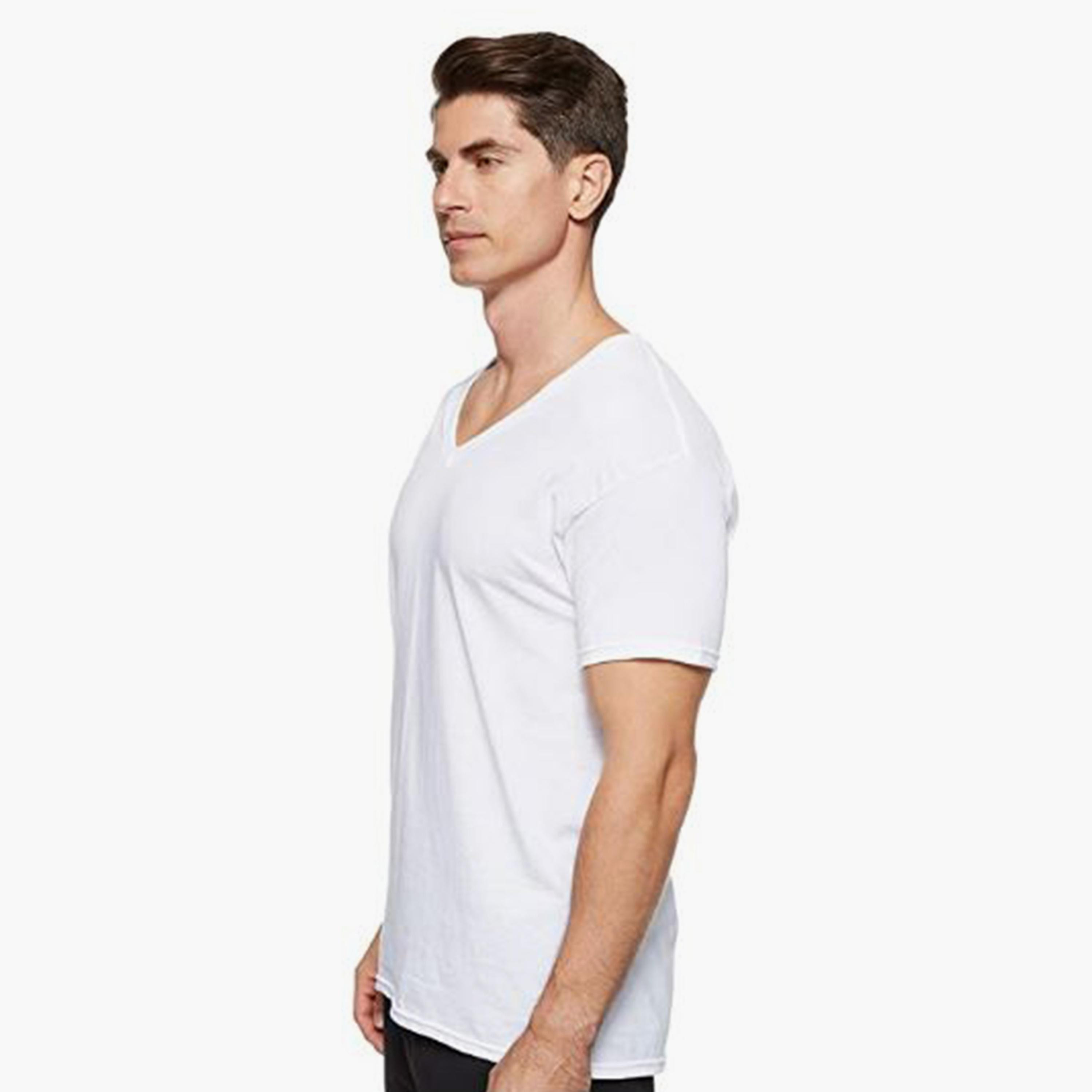 مجموعة هنس من 3 تي شيرتات رجالية سادة بأكمام قصيرة ورقبة على شكل حرف V-men-clothing-tshirtsandpolos-tshirts-image-4