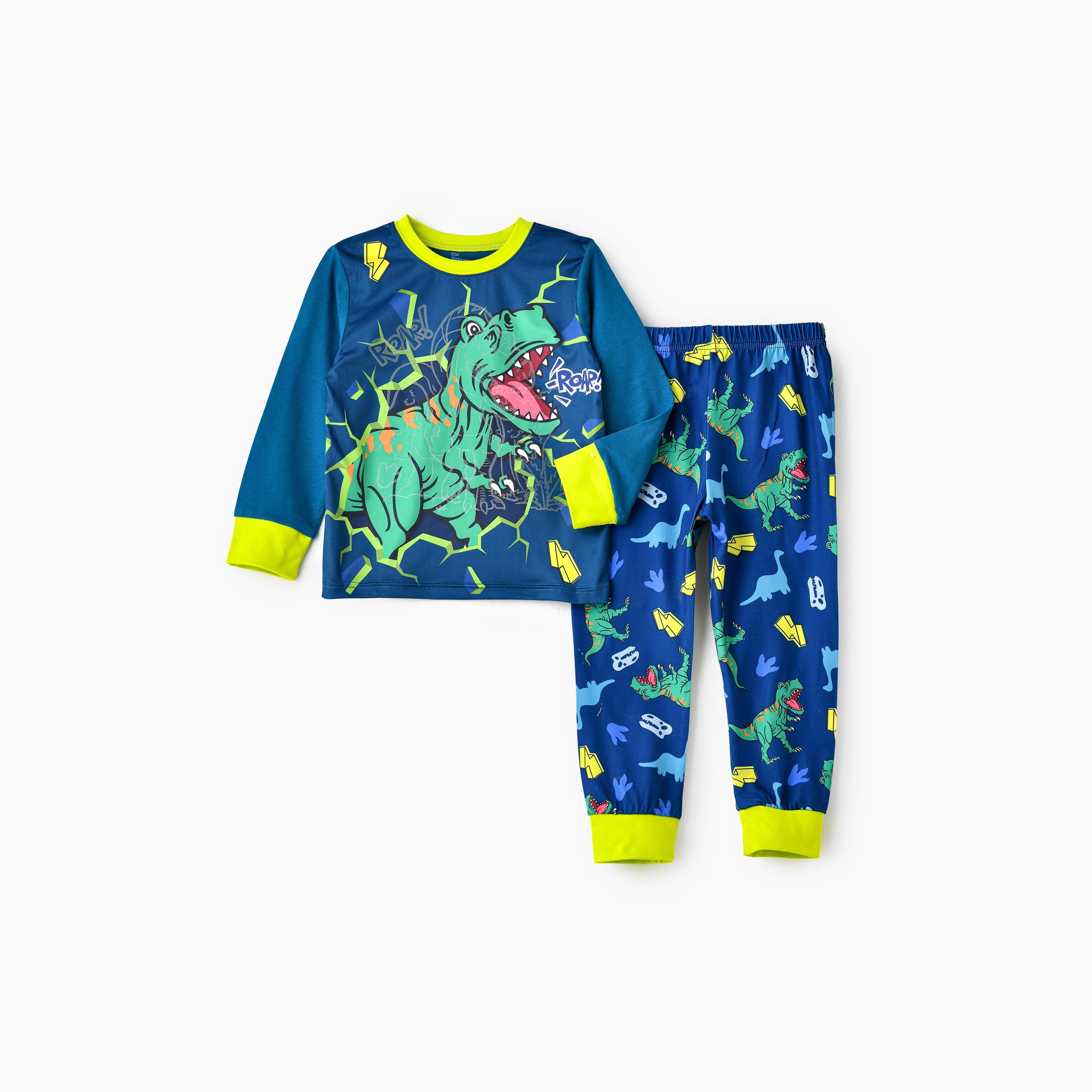تي شيرت قطعتين بطبعة ديناصور راور ويتوهج في الظلام مع بنطلون ركض من بيبيكلو-boys-clothing-nightwear-image-1