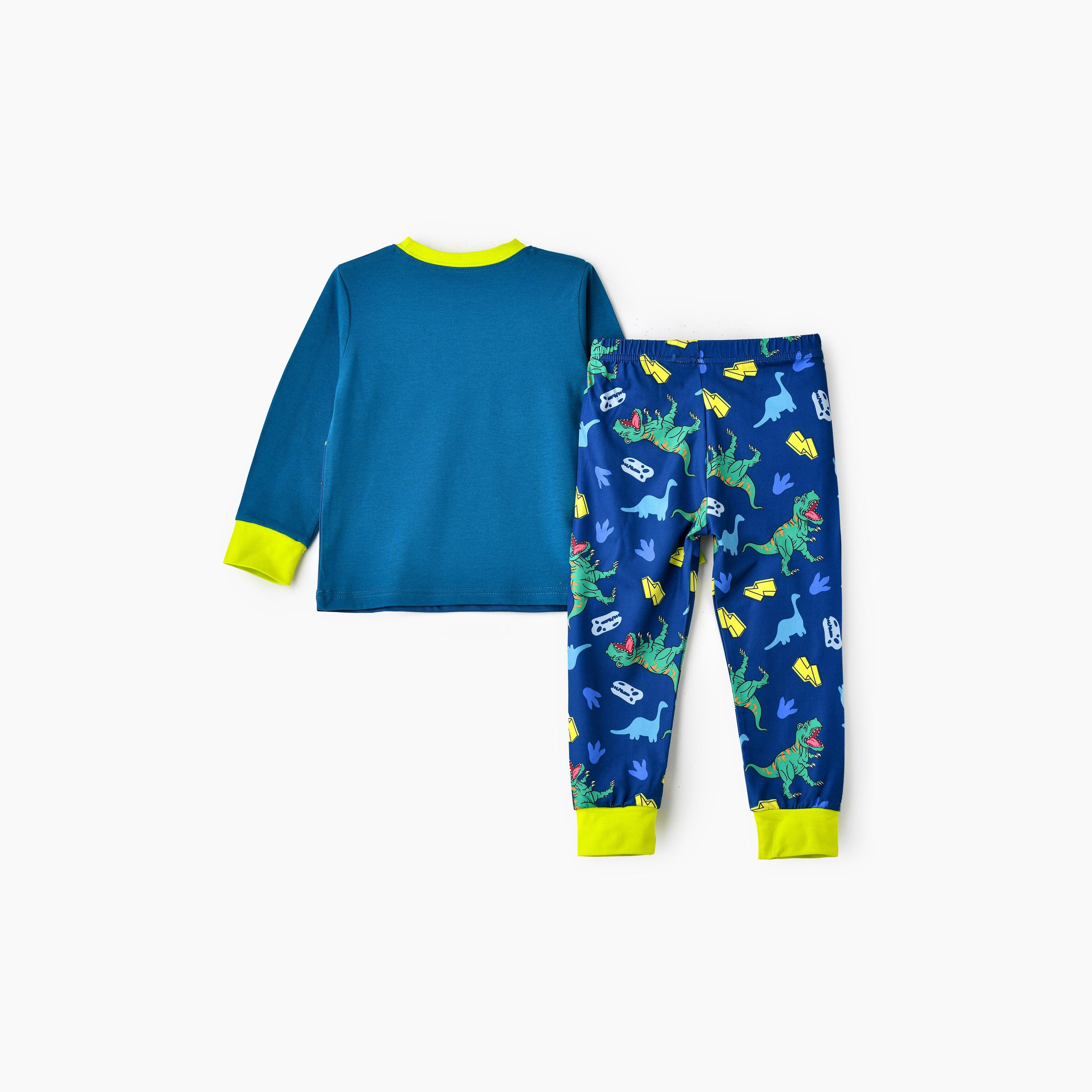 تي شيرت قطعتين بطبعة ديناصور راور ويتوهج في الظلام مع بنطلون ركض من بيبيكلو-boys-clothing-nightwear-image-2