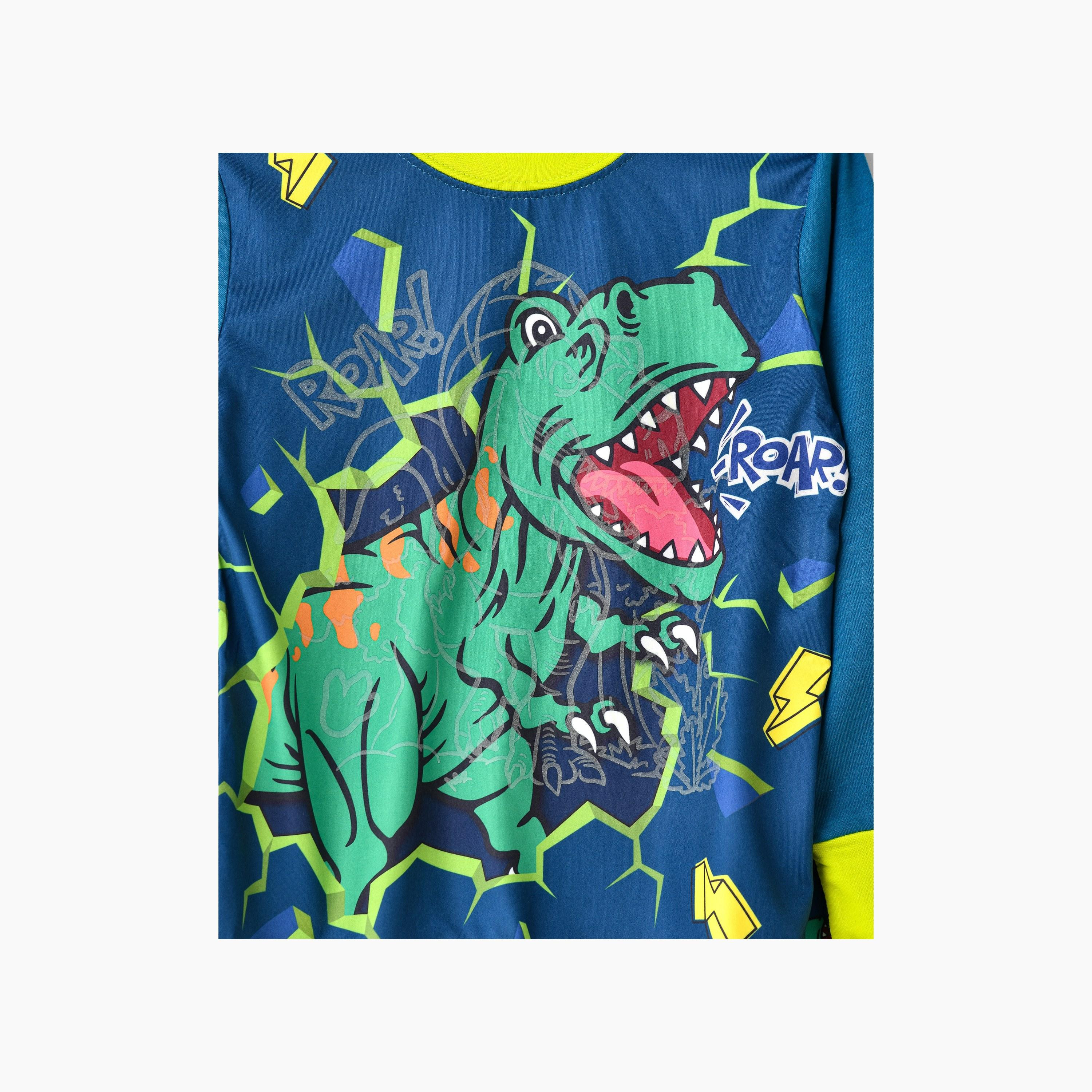 تي شيرت قطعتين بطبعة ديناصور راور ويتوهج في الظلام مع بنطلون ركض من بيبيكلو-boys-clothing-nightwear-image-4