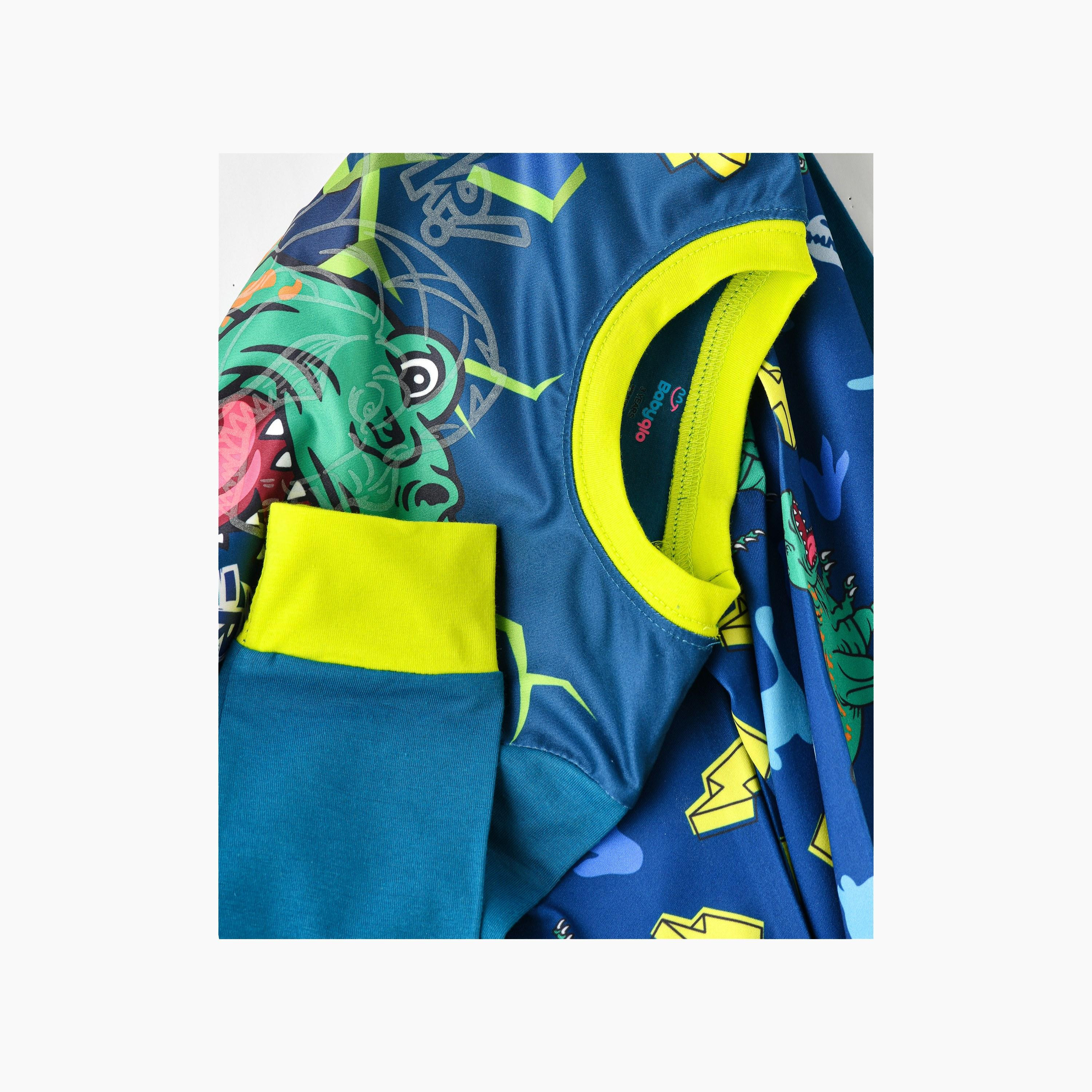 تي شيرت قطعتين بطبعة ديناصور راور ويتوهج في الظلام مع بنطلون ركض من بيبيكلو-boys-clothing-nightwear-image-5
